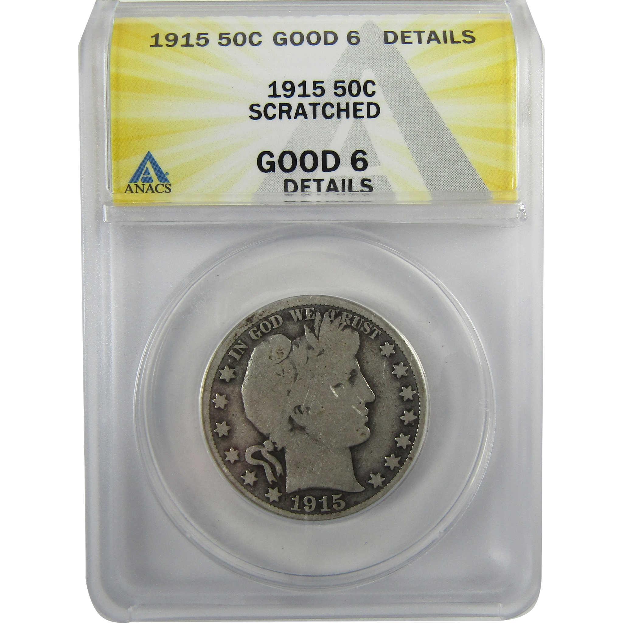 1915 Barber Silver Half Dollar G 6 Details ANACS 50c CoinSKU:I28071