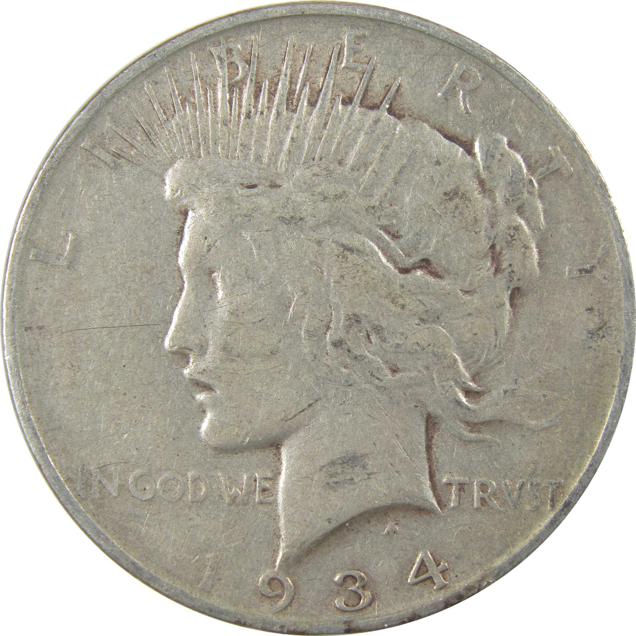 1934 D Peace Silver Dollar F Fine $1 Coin Collectible SKU:I24044