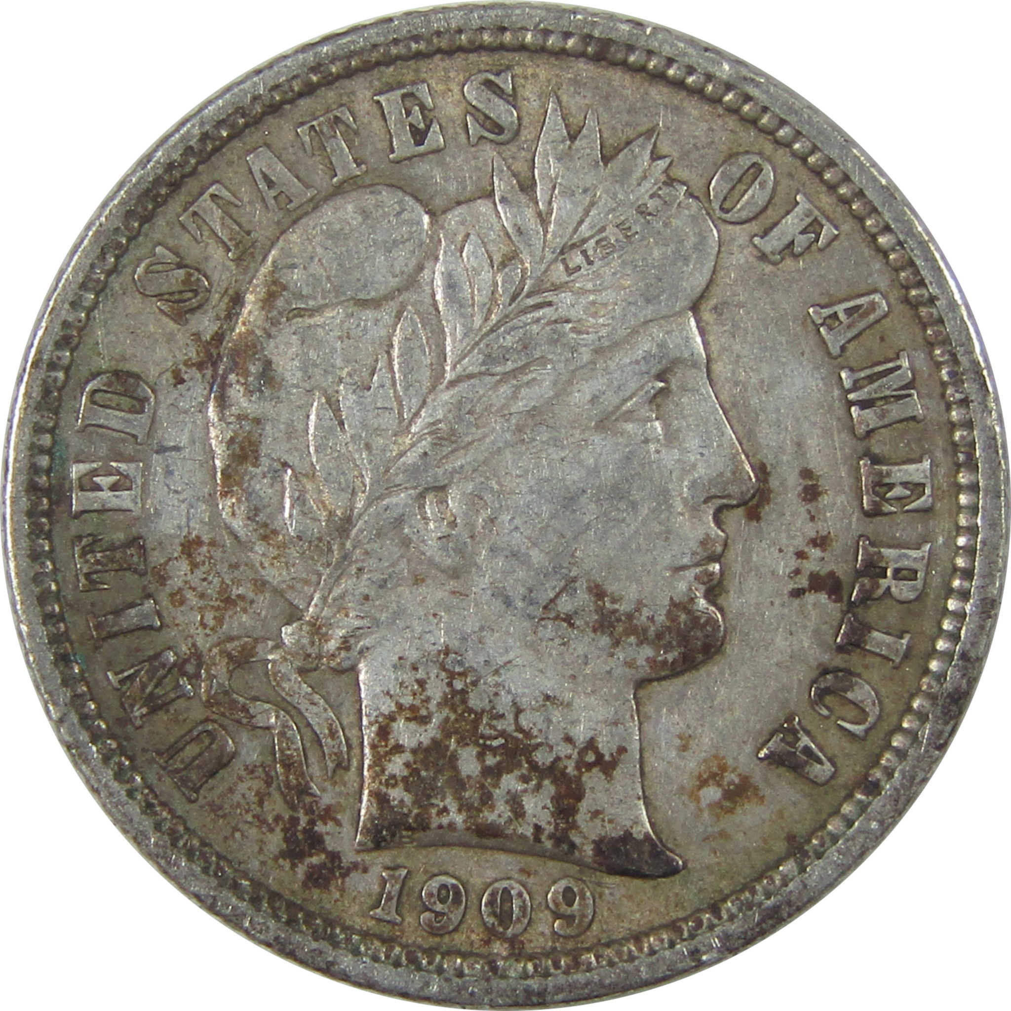 1909 Barber Dime XF EF Extremely Fine Silver 10c Coin SKU:I21104