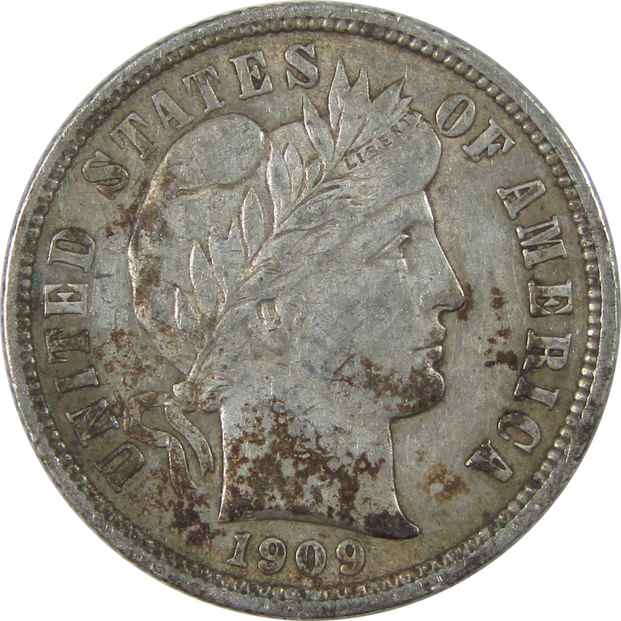 1909 Barber Dime XF EF Extremely Fine Silver 10c Coin SKU:I21104