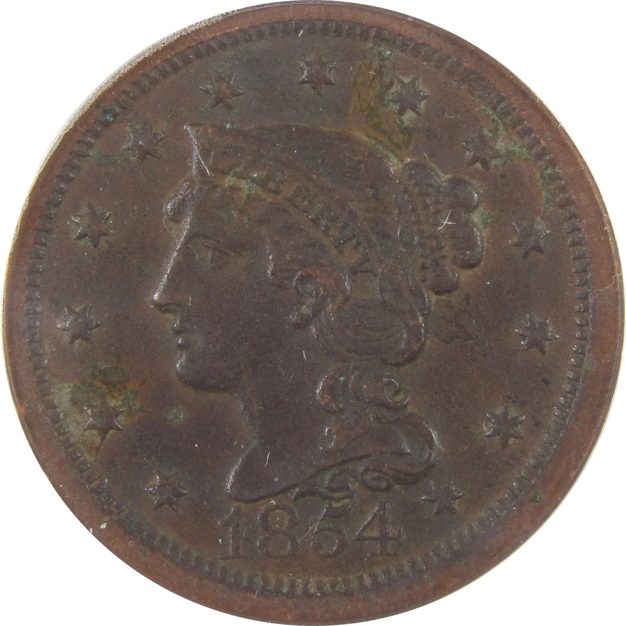 1854 Braided Hair Large Cent EF 45 Details ANACS Copper SKU:I18516