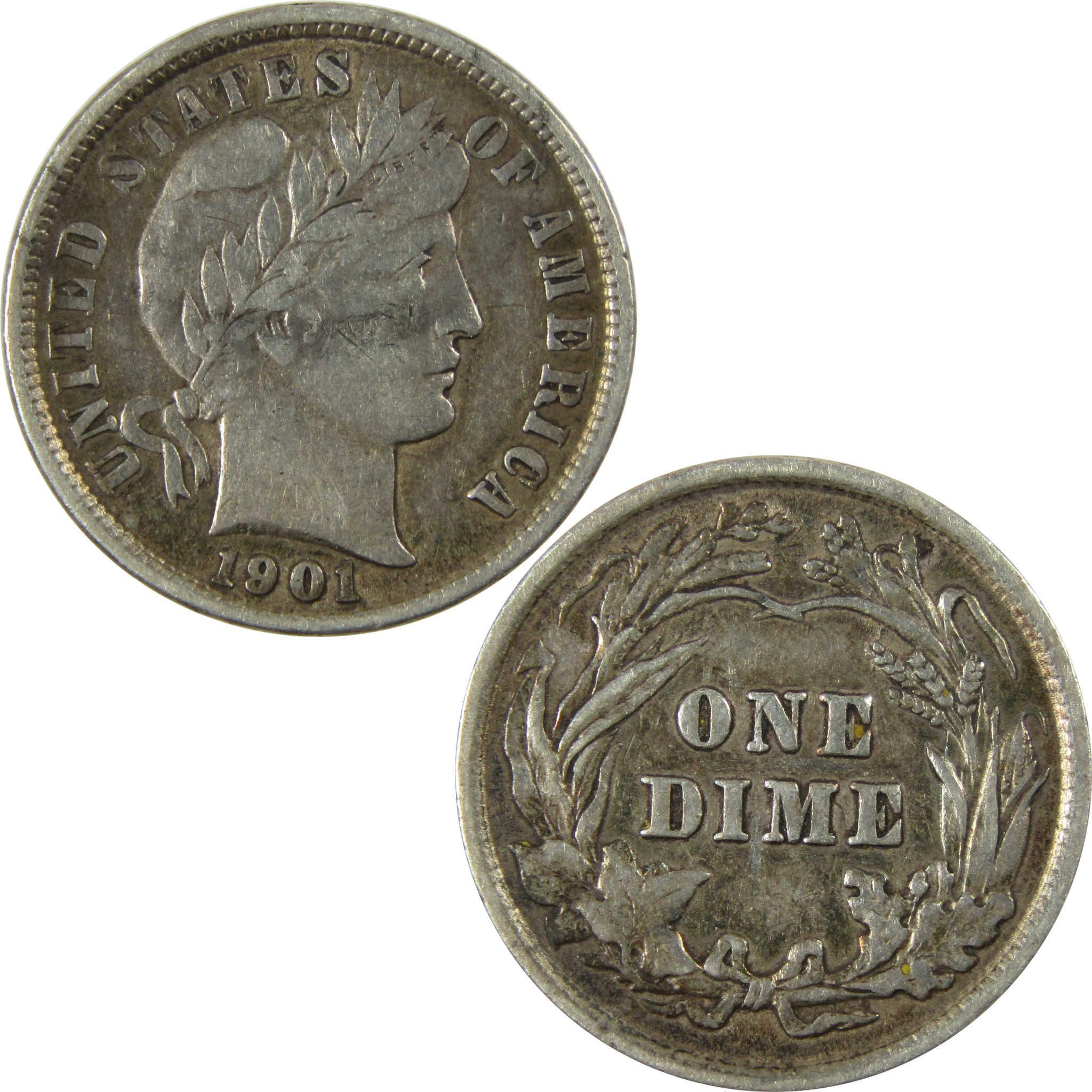 1901 Barber Silver Dime XF EF Extremely Fine 10c Coin SKU:CP682