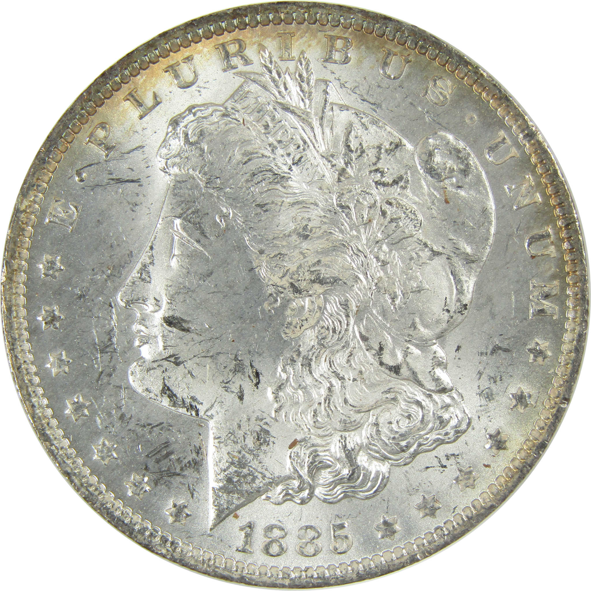 1885 O Morgan Silver Dollar Uncirculated $1 Coin Toned SKU:I27486
