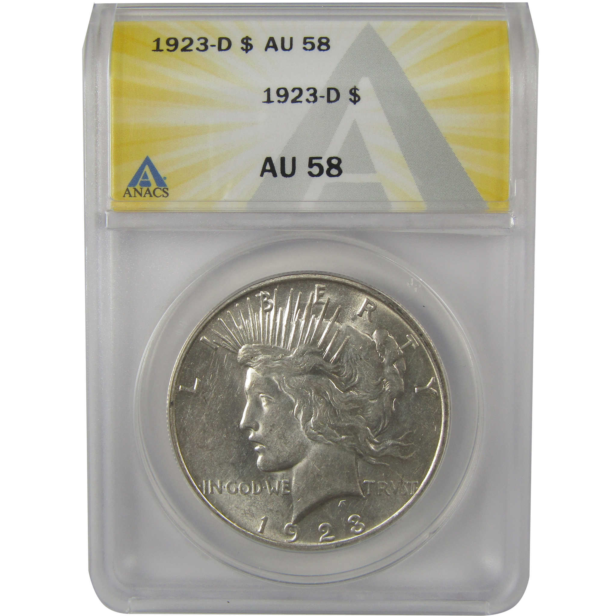 1923 D Peace Dollar AU 58 ANACS Silver $1 Coin SKU:I22190