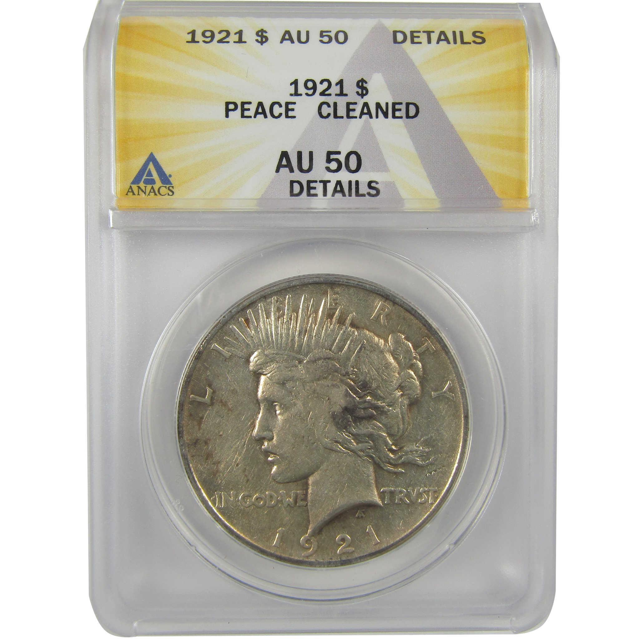 1921 High Relief Peace Dollar AU 50 Details ANACS Silver SKU:I21383