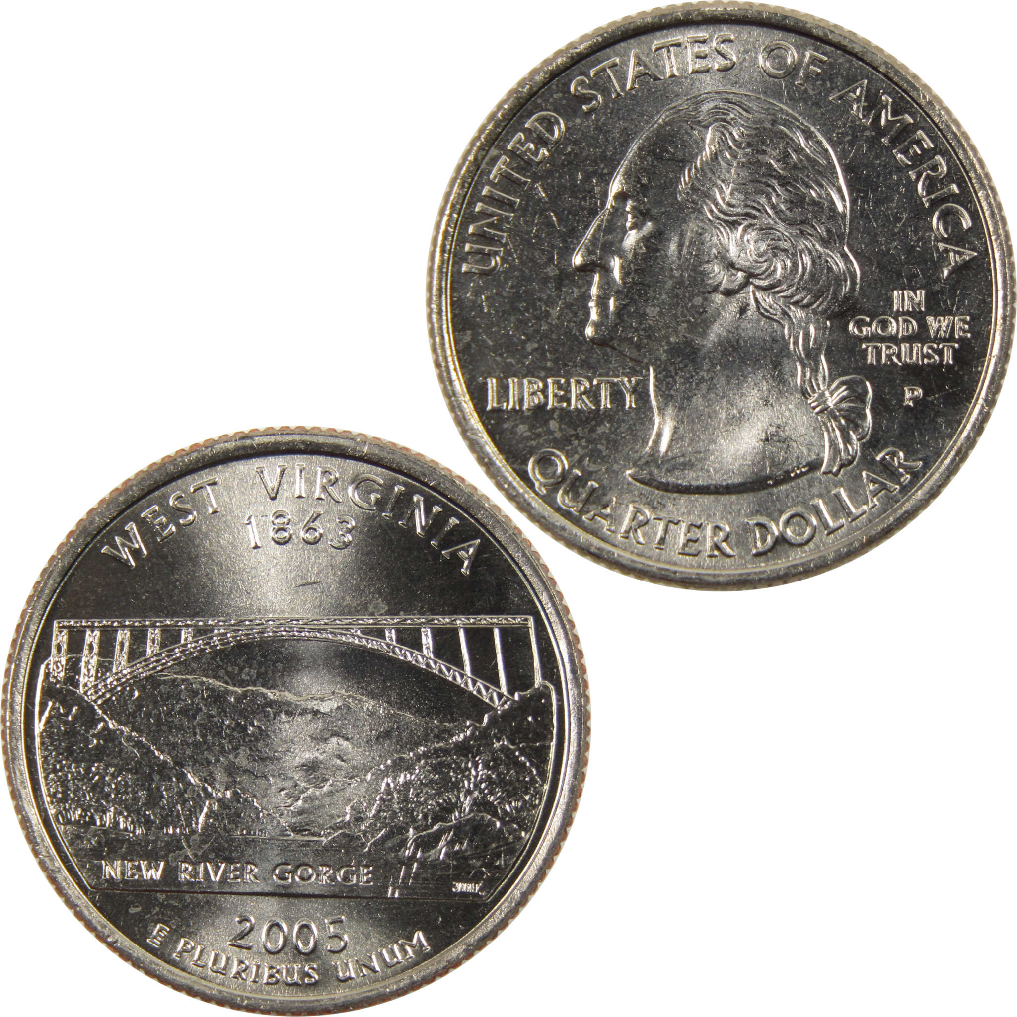 2005 P West Virginia State Quarter BU Uncirculated Clad 25c Coin