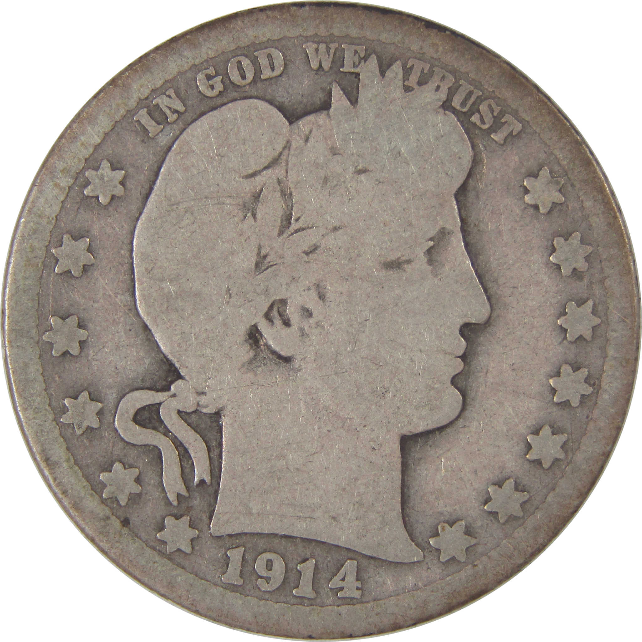 1914 S Barber Quarter AG About Good Silver 25c Coin SKU:I17627