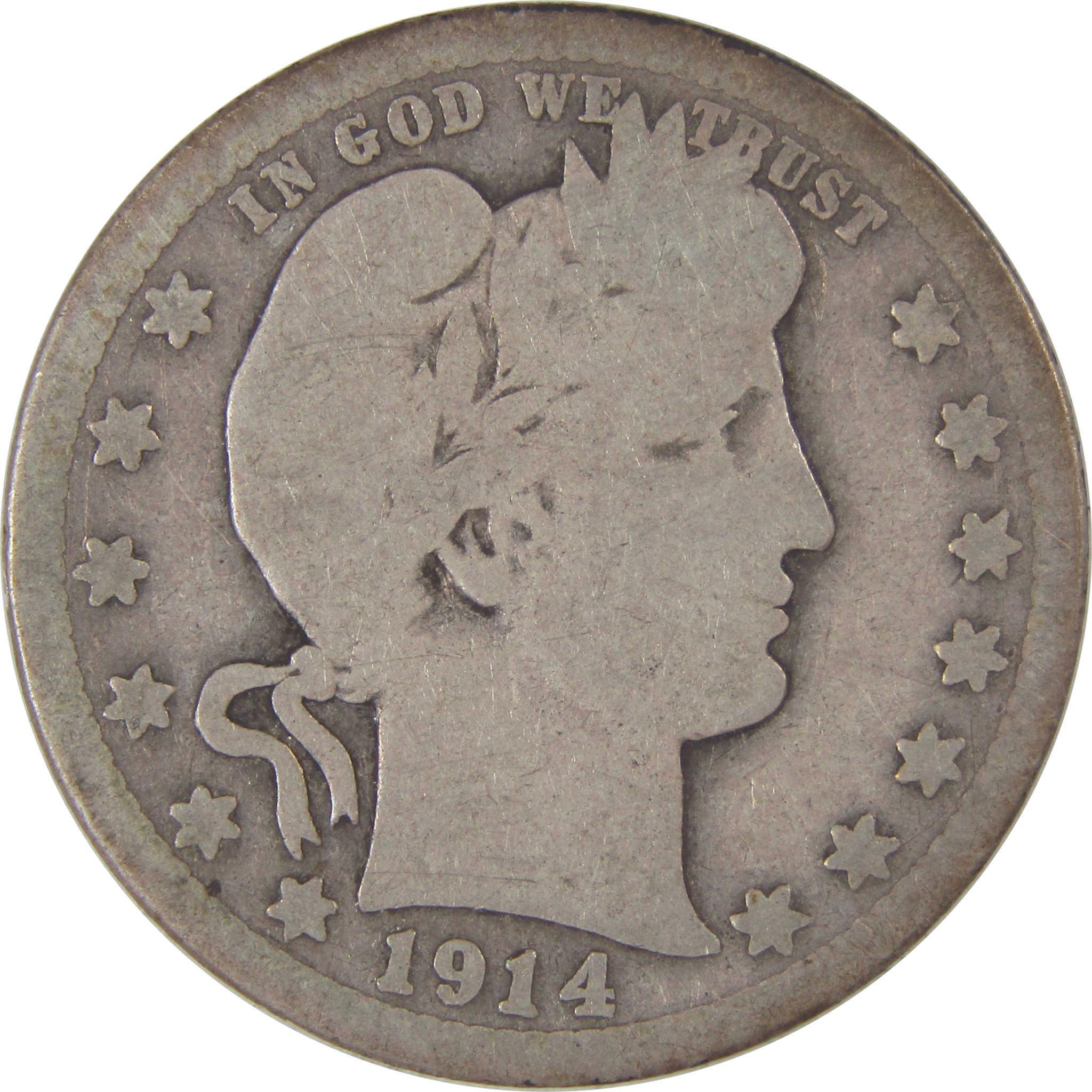 1914 S Barber Quarter AG About Good Silver 25c Coin SKU:I17627
