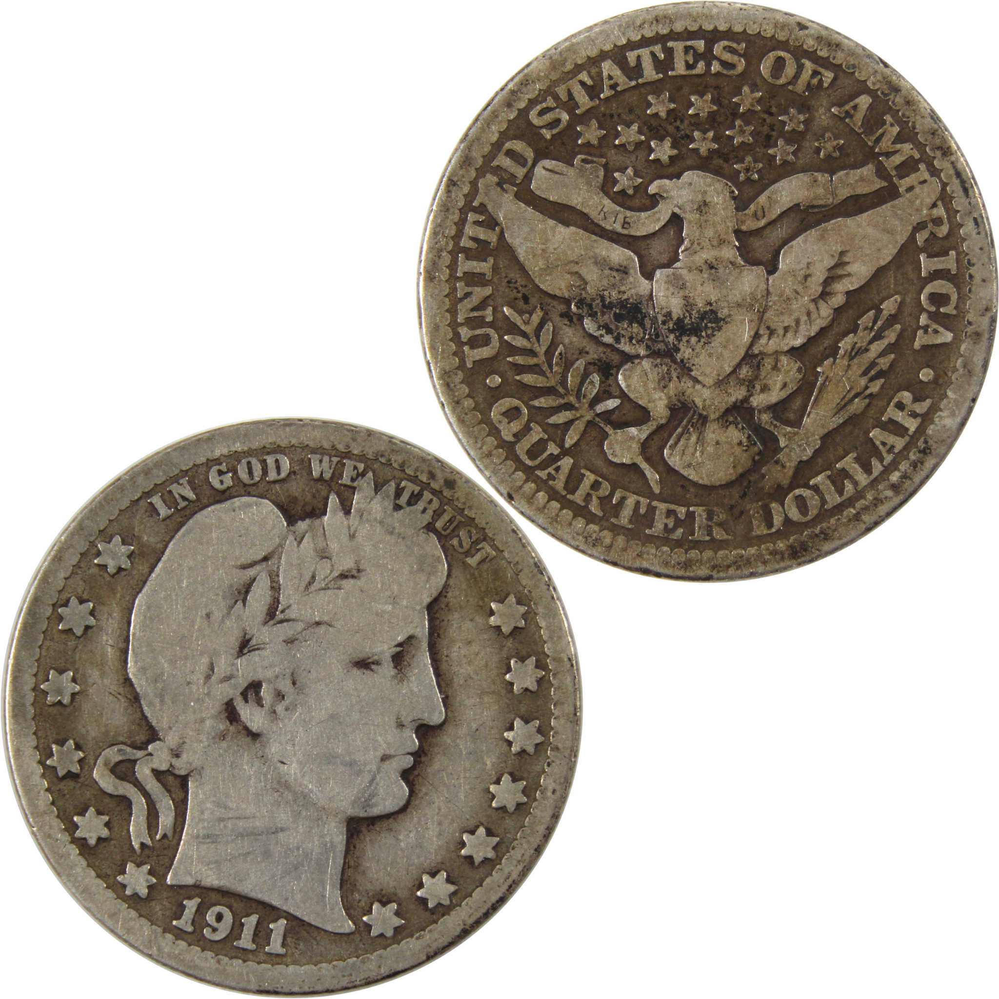 1911 D Barber Quarter VG Very Good 90% Silver 25c Coin SKU:I10105