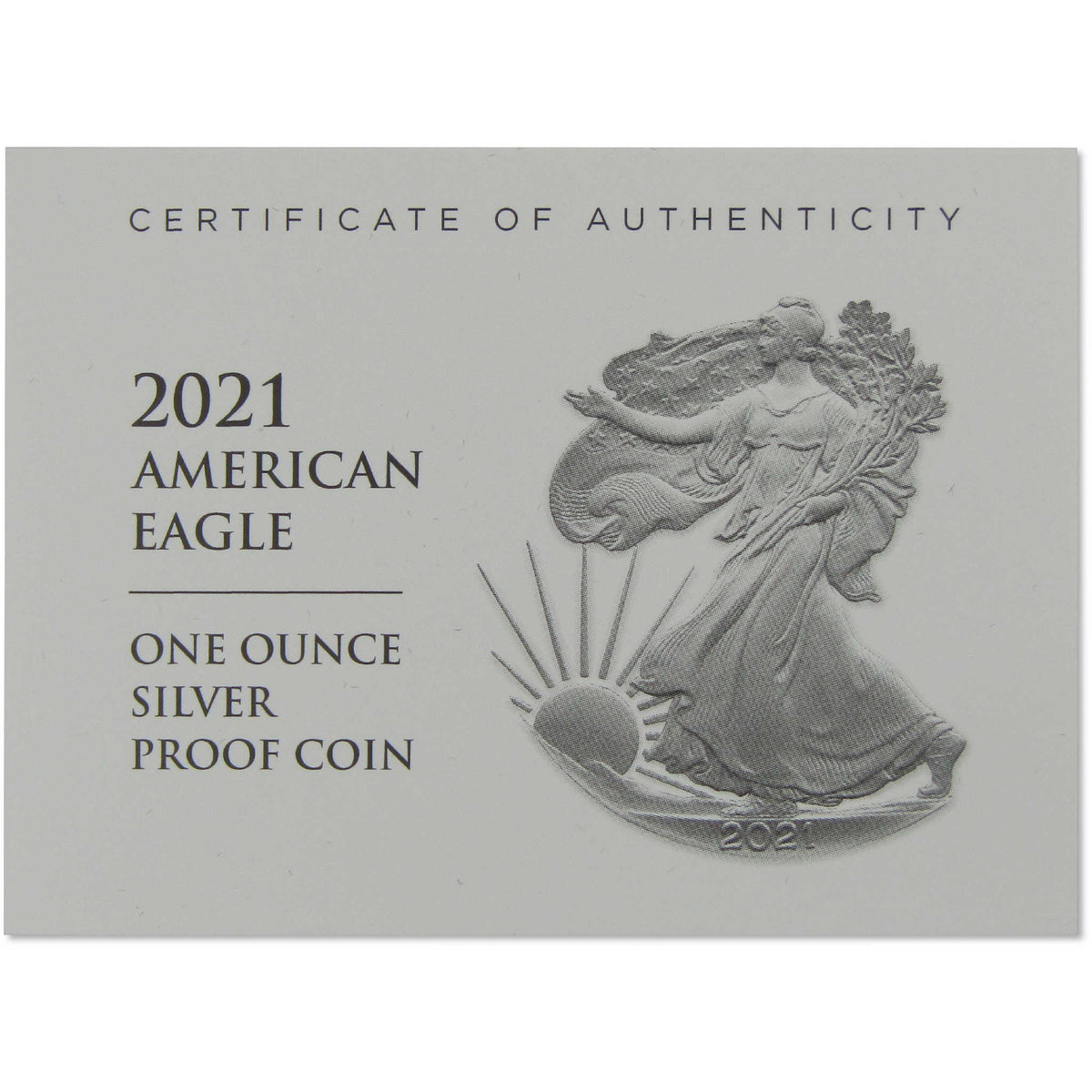 2021 W Type 2 American Silver Eagle Proof $1 Coin Collectible OGP COA