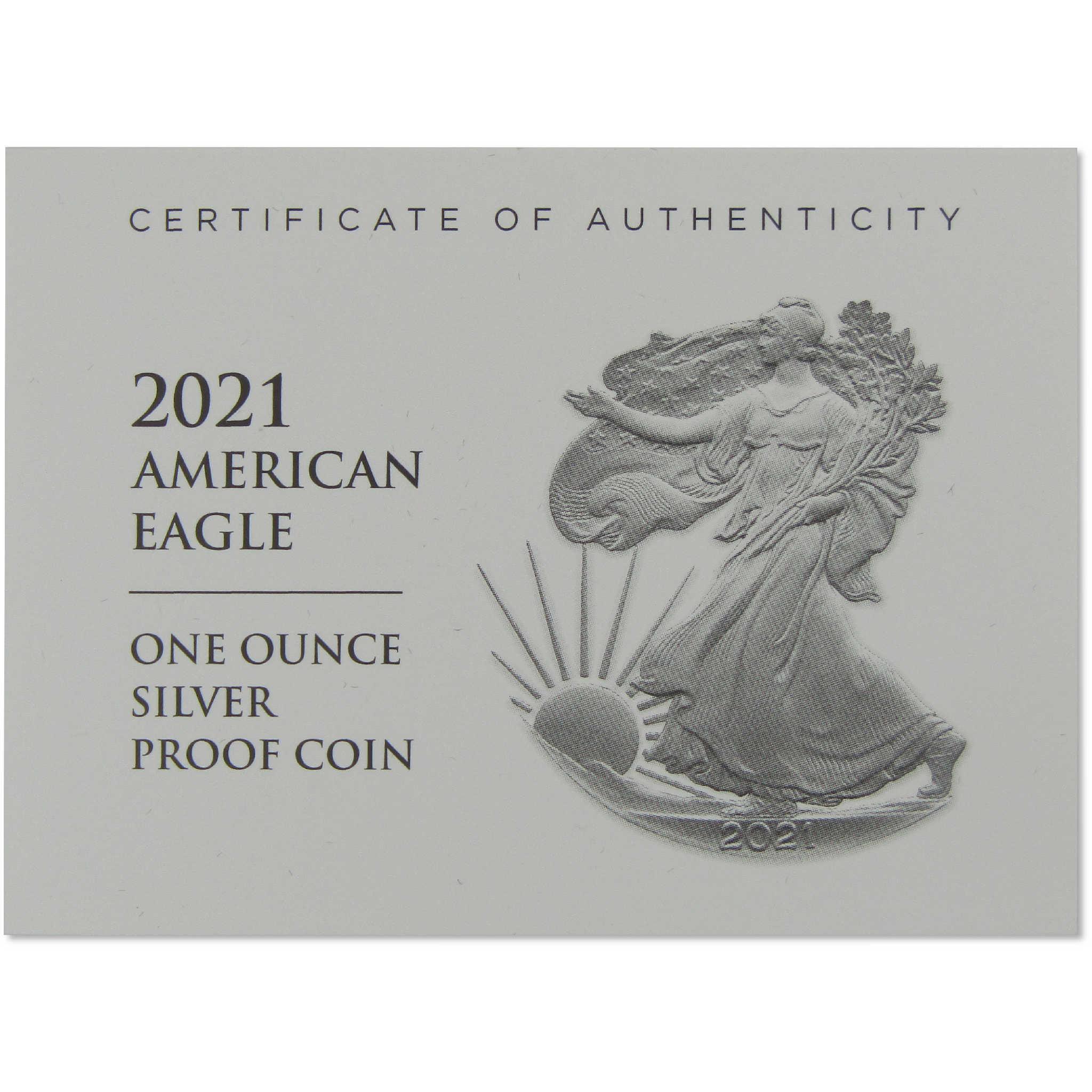 2021 W Type 2 American Silver Eagle Proof Bullion $1 Coin OGP COA