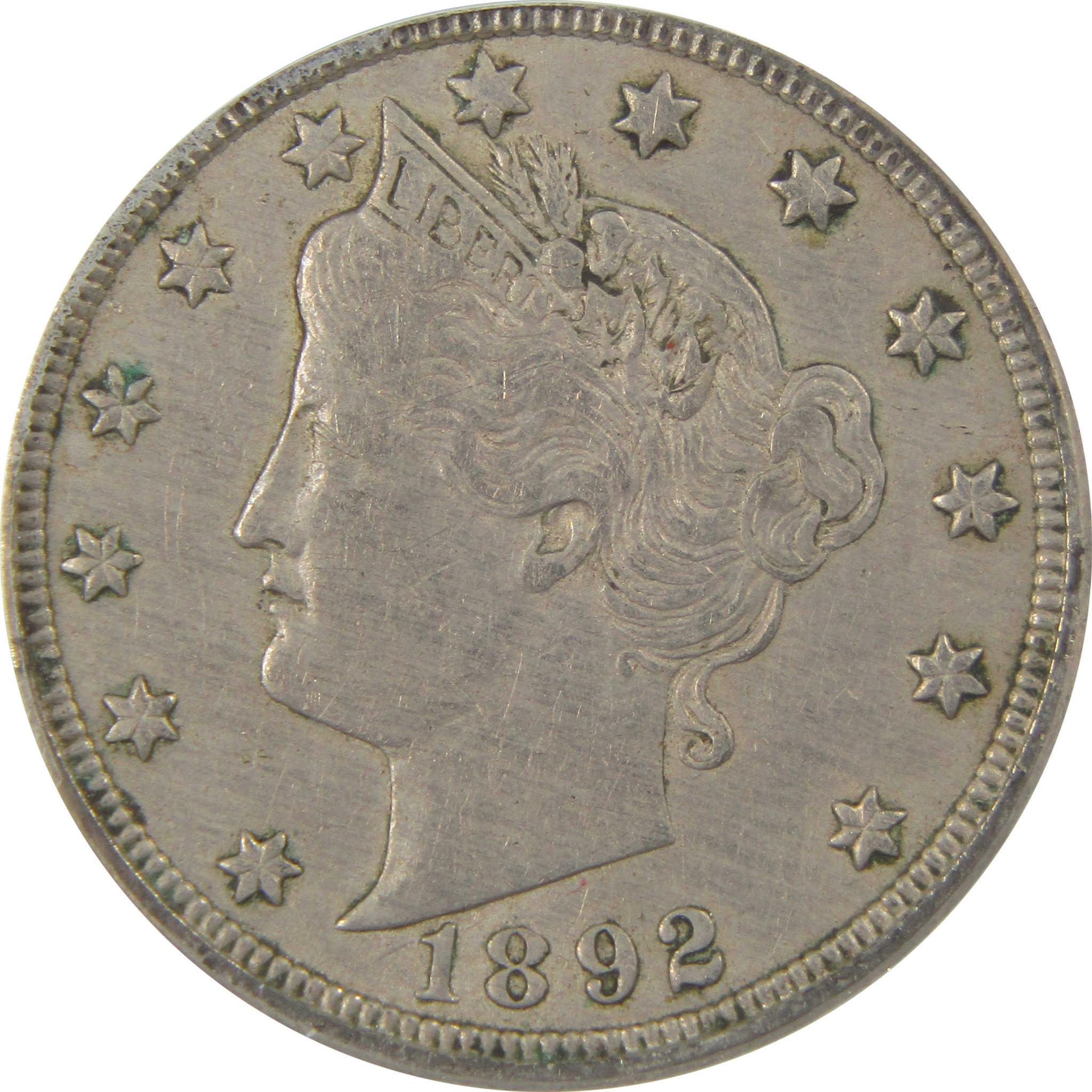 1892 Liberty Head V Nickel EF 45 Details ANACS 5c Coin SKU:I22316