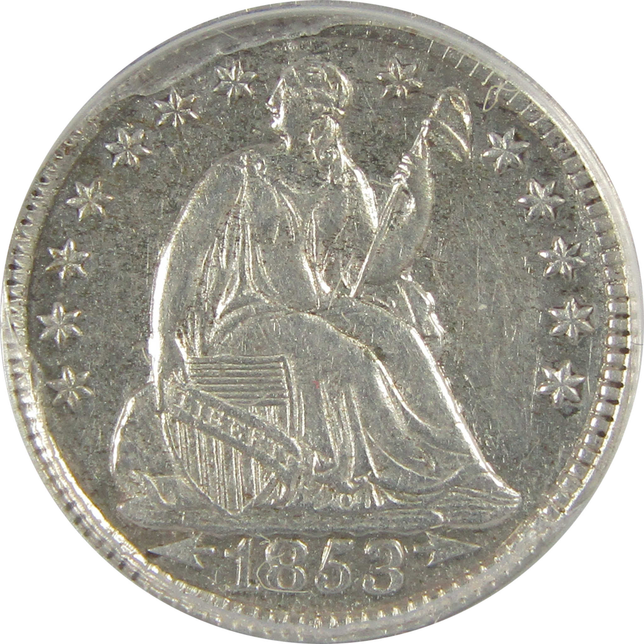 1853 Arrows Seated Liberty Half Dime AU 55 Details ANACS SKU:CPC0811