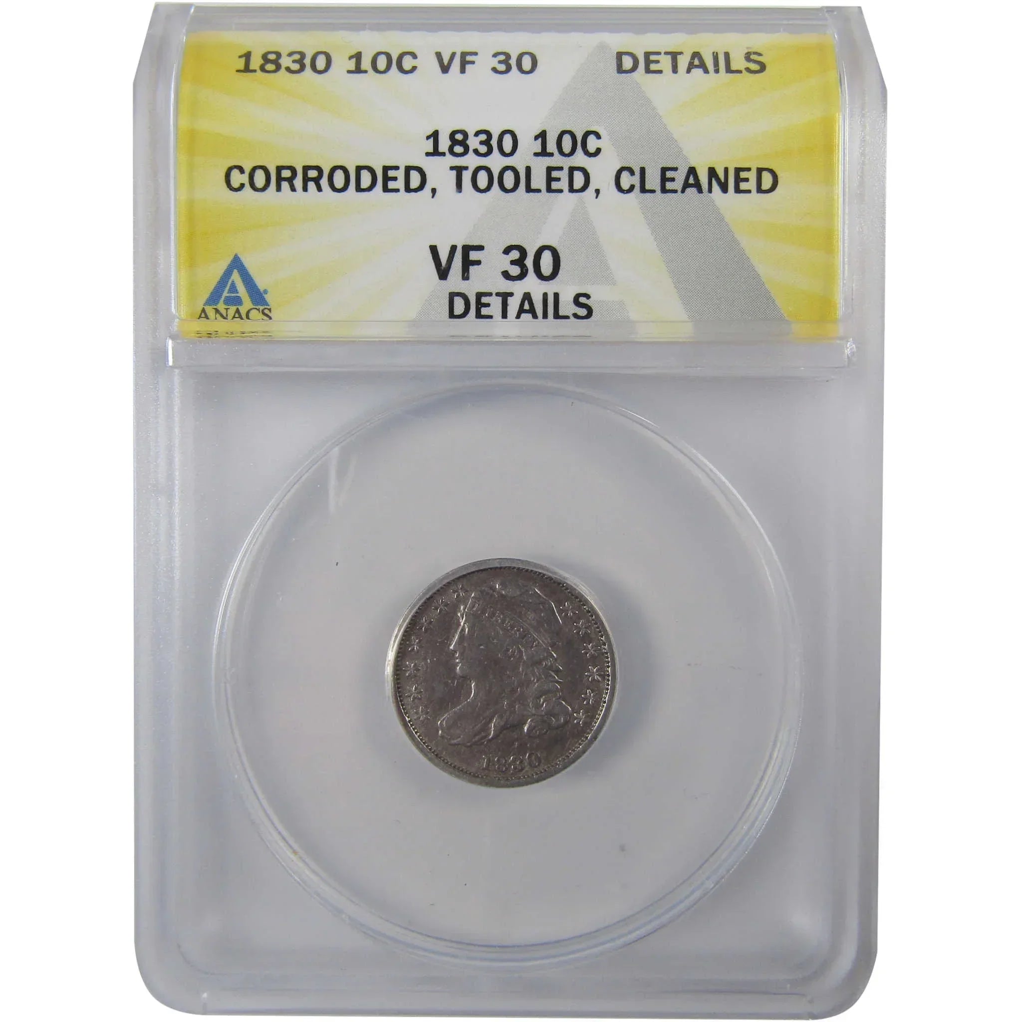 1830 Small 10C Capped Bust Silver Dime VF 30 Details ANACS SKU:I25504