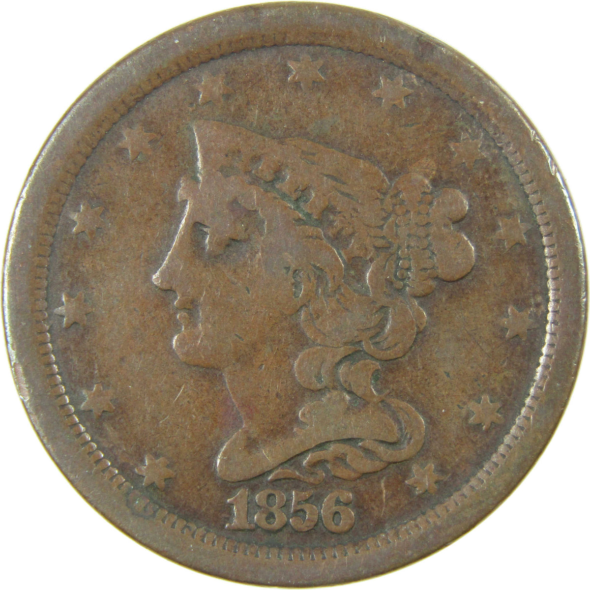 1856 Braided Hair Copper Half Cent VG Very Good 1/2c Coin Collectible