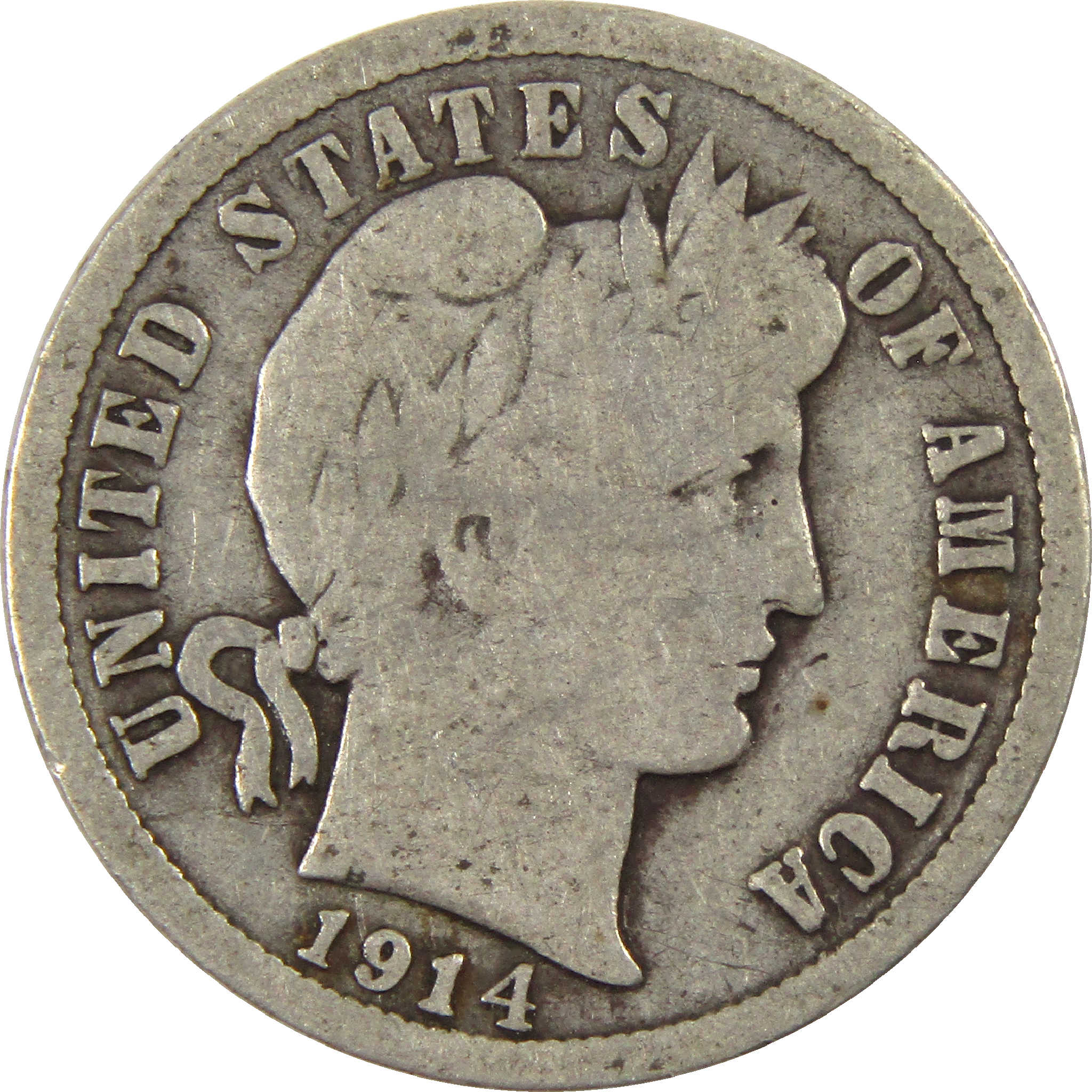 1914 D Barber Dime G Good Silver 10c Coin