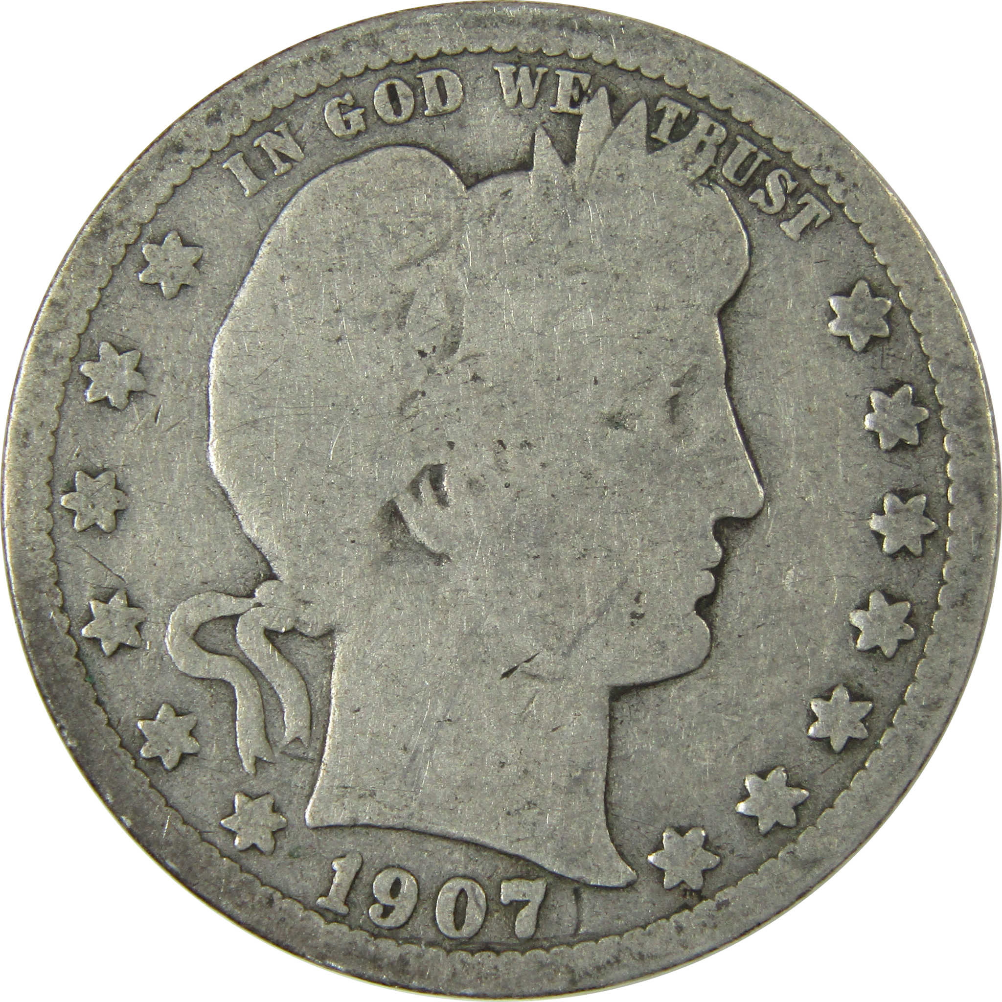 1907 S Barber Silver Quarter G Good 25c Coin SKU:CP891