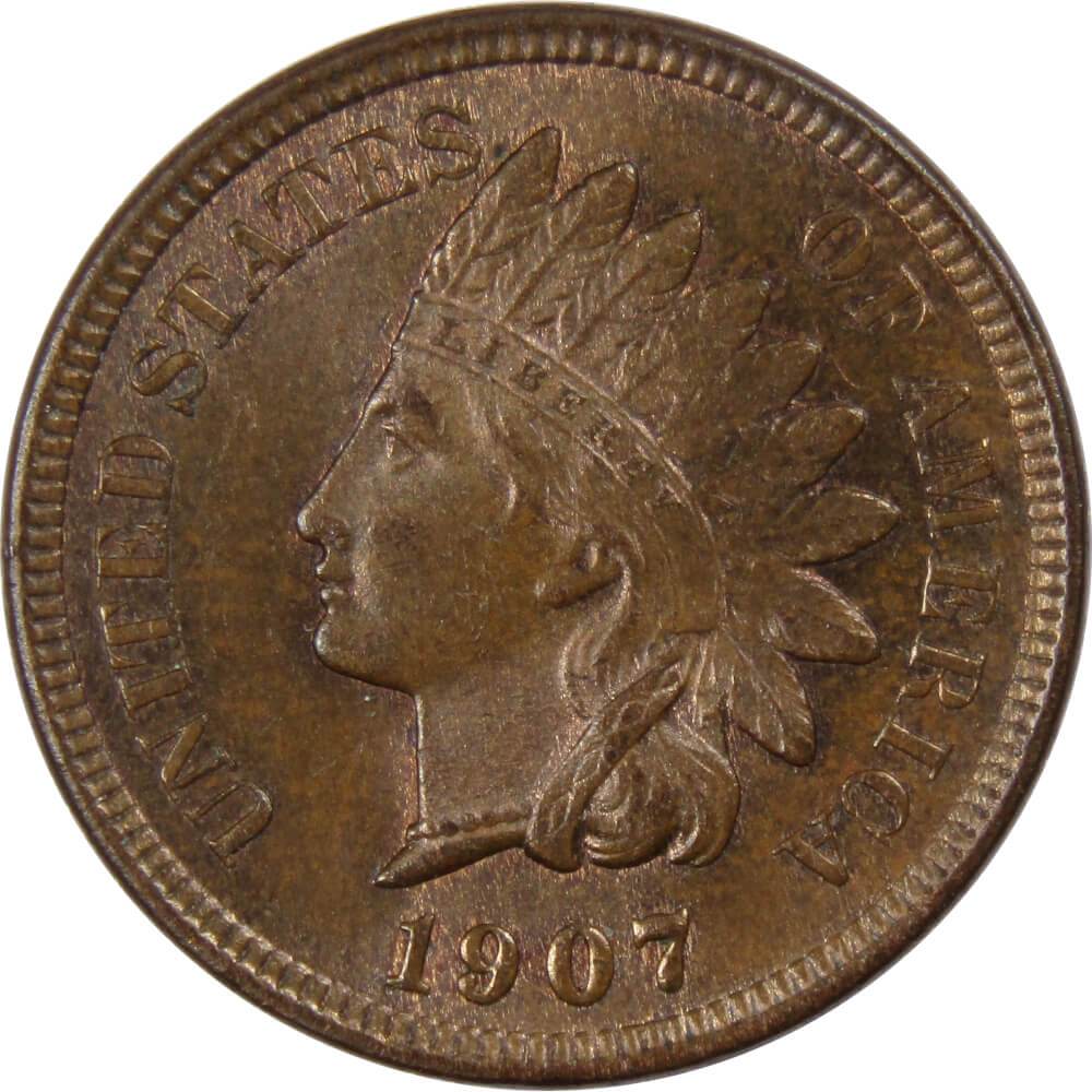 1907 Indian Head Cent Borderline Uncirculated Penny 1c Coin