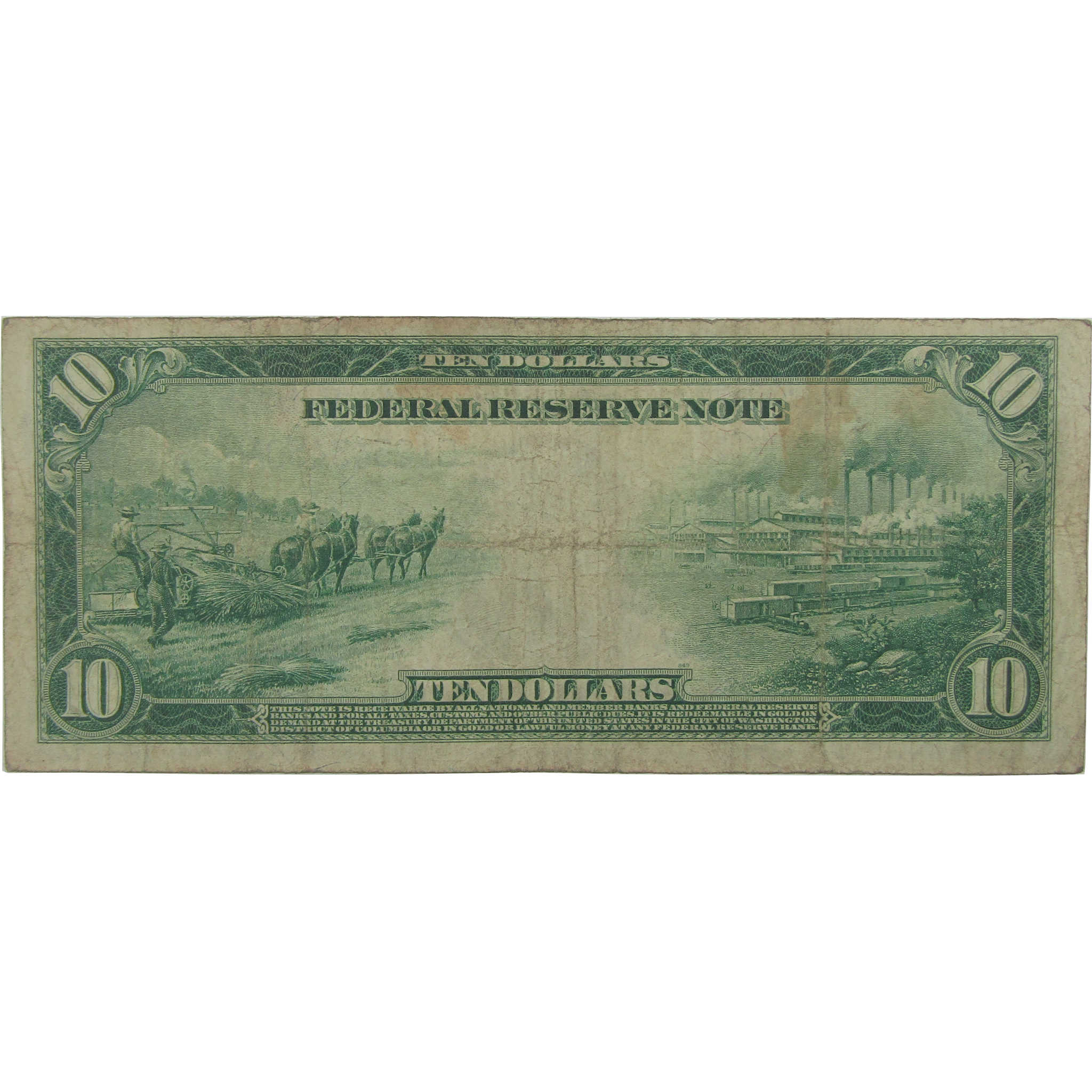 1914 $10 Federal Reserve Note Fr 913 Philadelphia PA VG Very Good