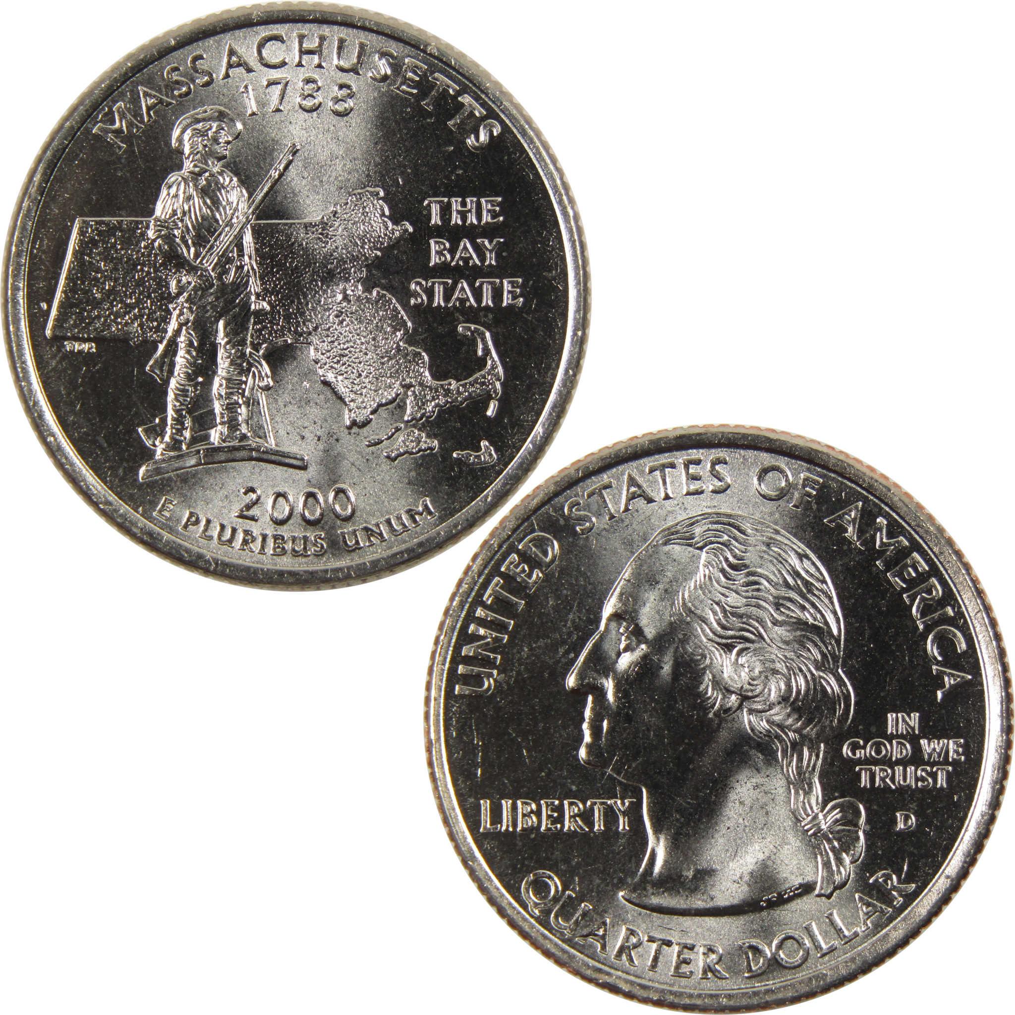 2000 D Massachusetts State Quarter BU Uncirculated Clad 25c Coin