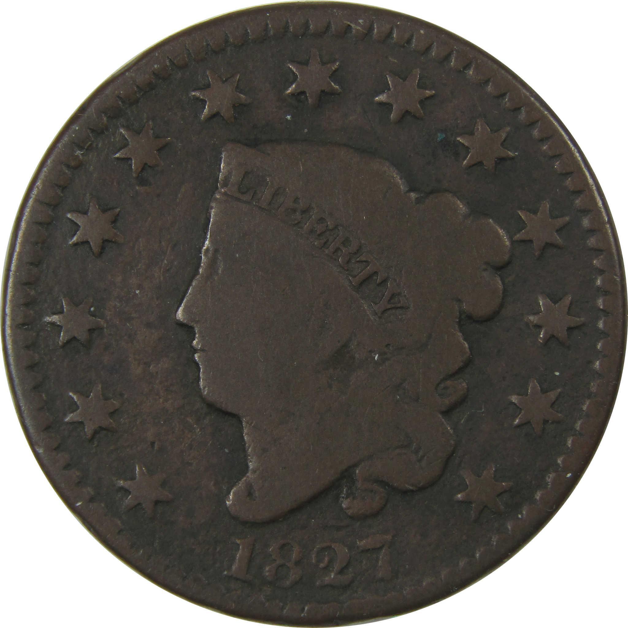 1827 Coronet Head Large Cent VG Very Good Copper Penny SKU:I23811