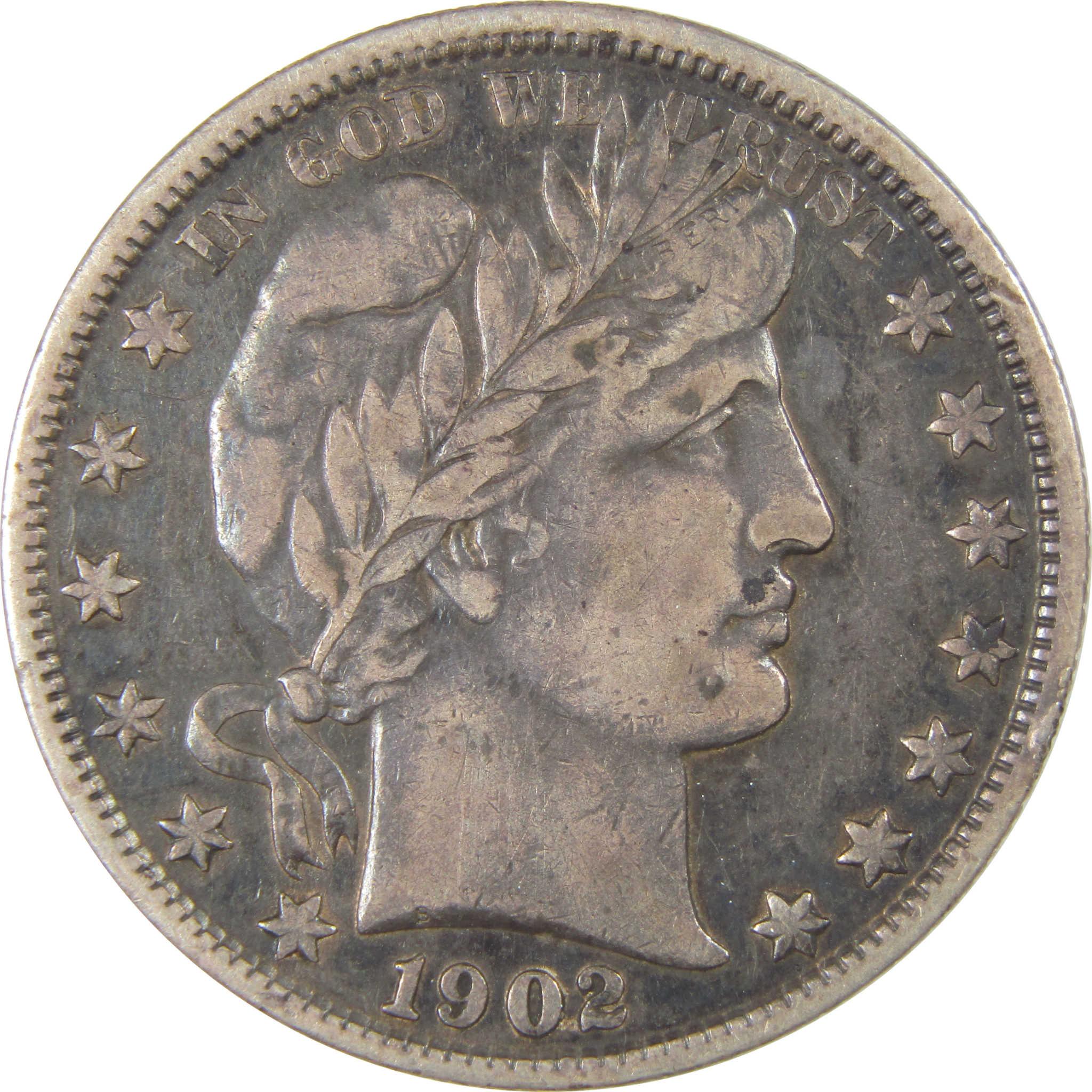 1902 Barber Silver Half Dollar VF Very Fine 50c Coin SKU:I24221