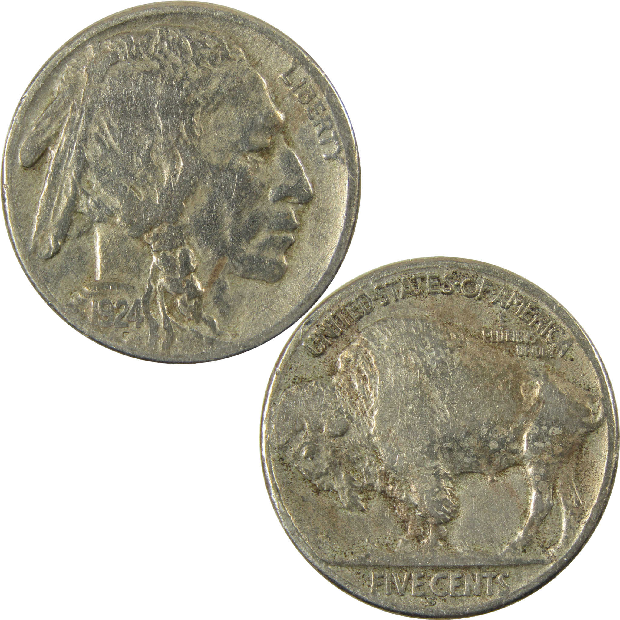1924 S Indian Head Buffalo Nickel F Fine Details 5c Coin SKU:I28329