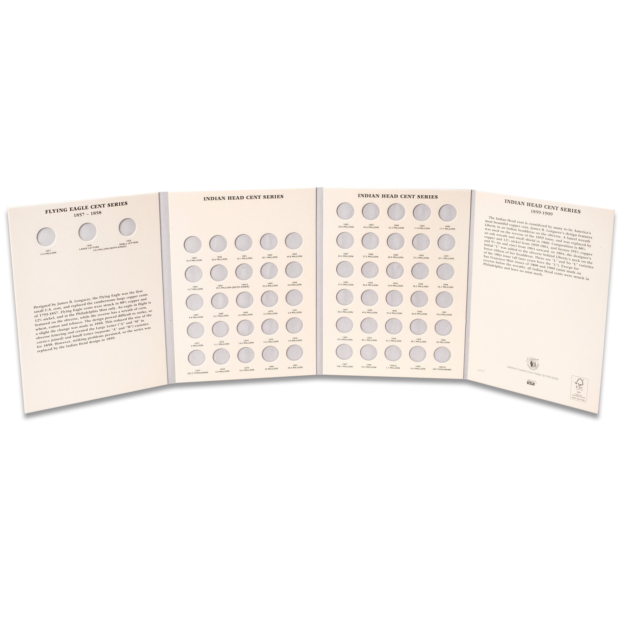 1857-1909 Flying Eagle Cents & Indian Head Cents Folder Littleton Coin