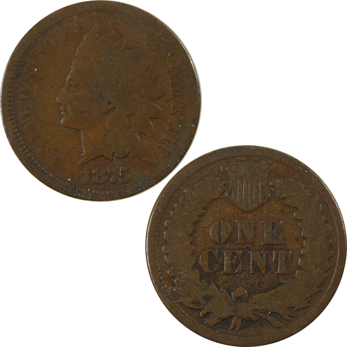 1875 Indian Head Cent AG About Good Details Penny 1c Coin SKU:I28638