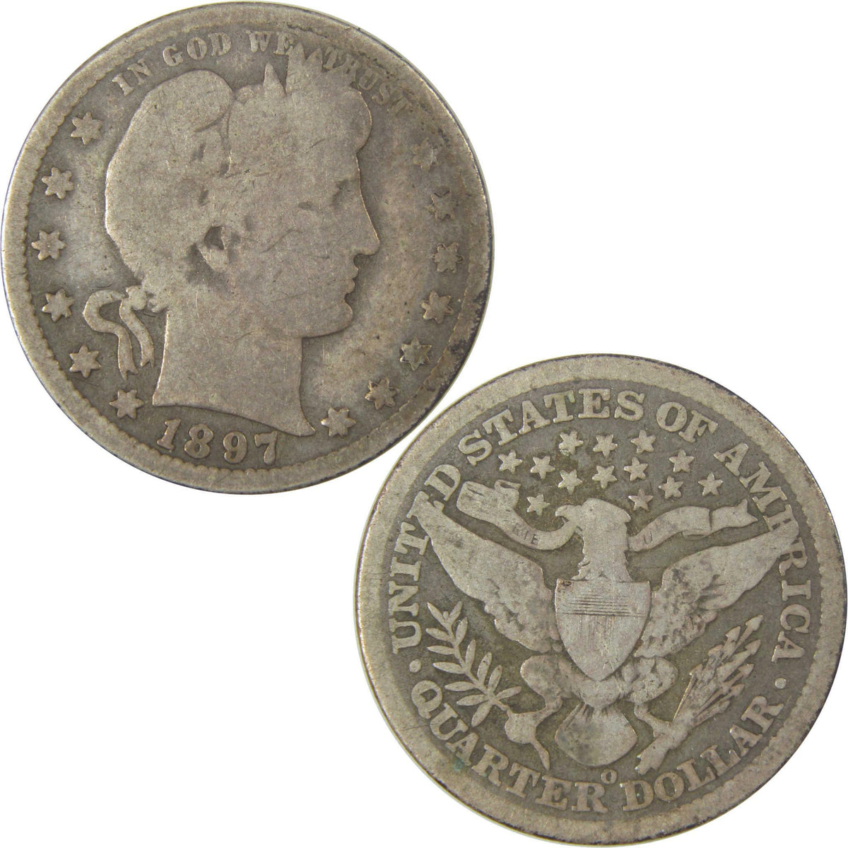 1897 O Barber Quarter G Good Silver 25c Coin SKU:I19289