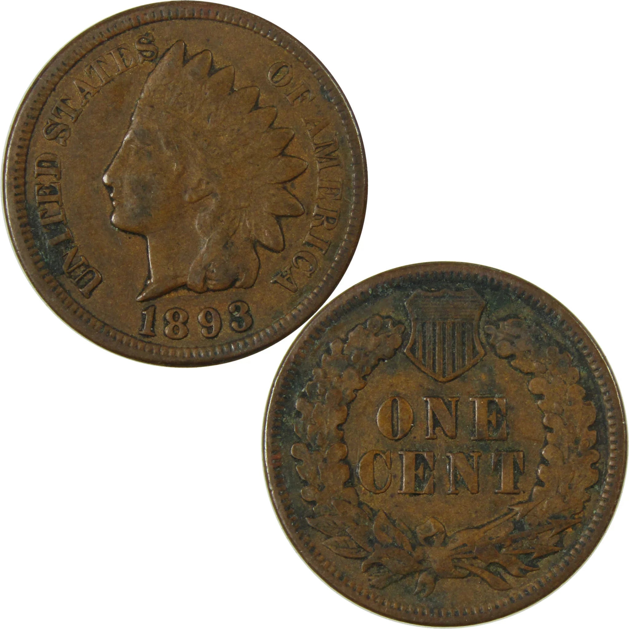 1893 Indian Head Cent F Fine Penny 1c Coin SKU:I26975