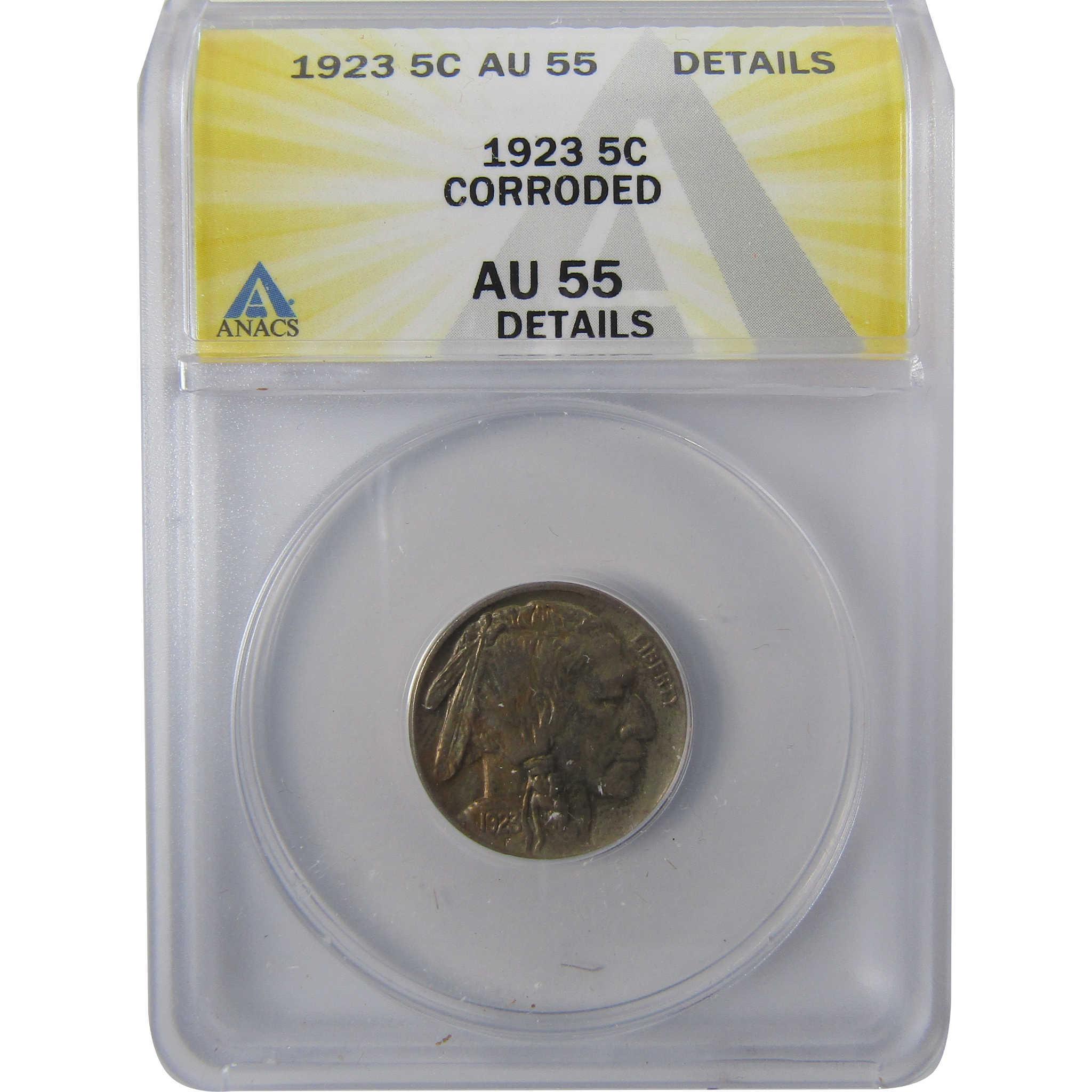 1923 Indian Head Buffalo Nickel AU 55 Details ANACS 5c Coin SKU:I25477