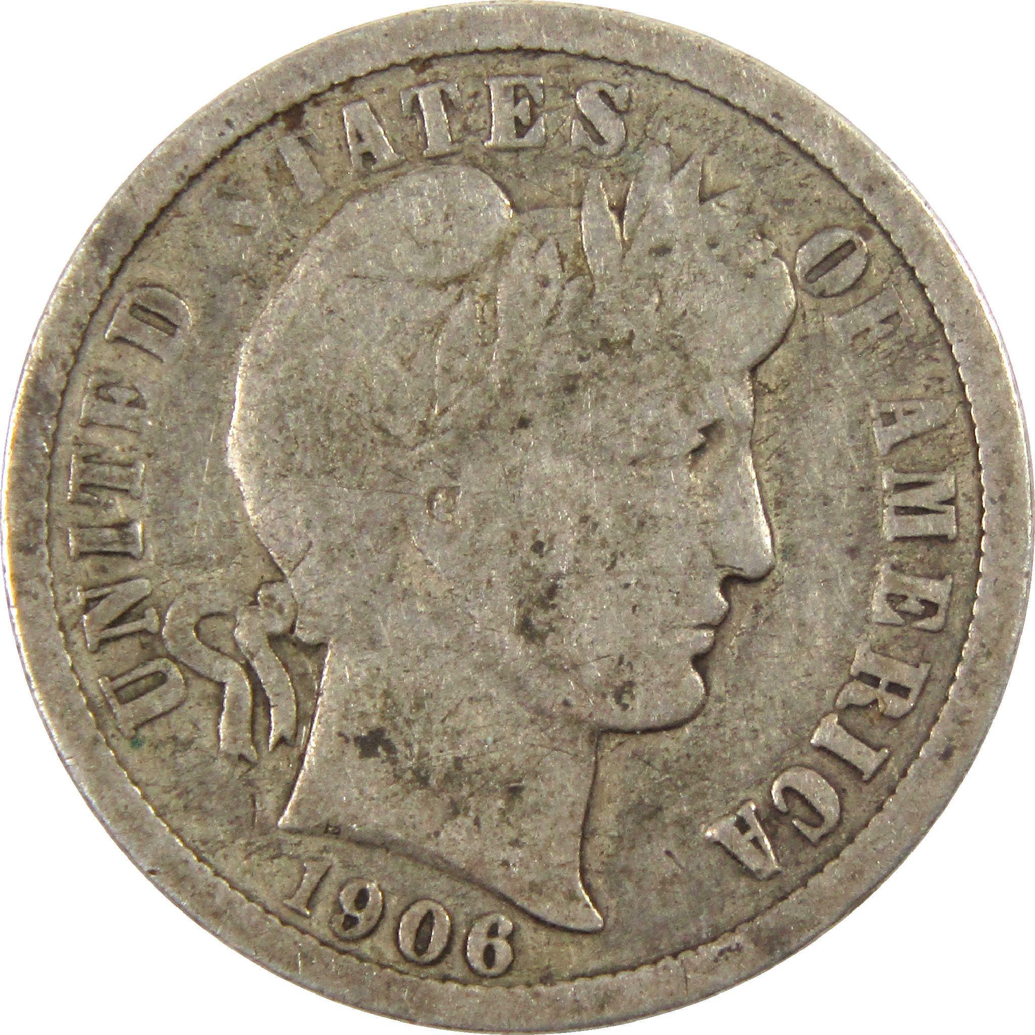 1906 Barber Dime G Good Silver 10c Coin