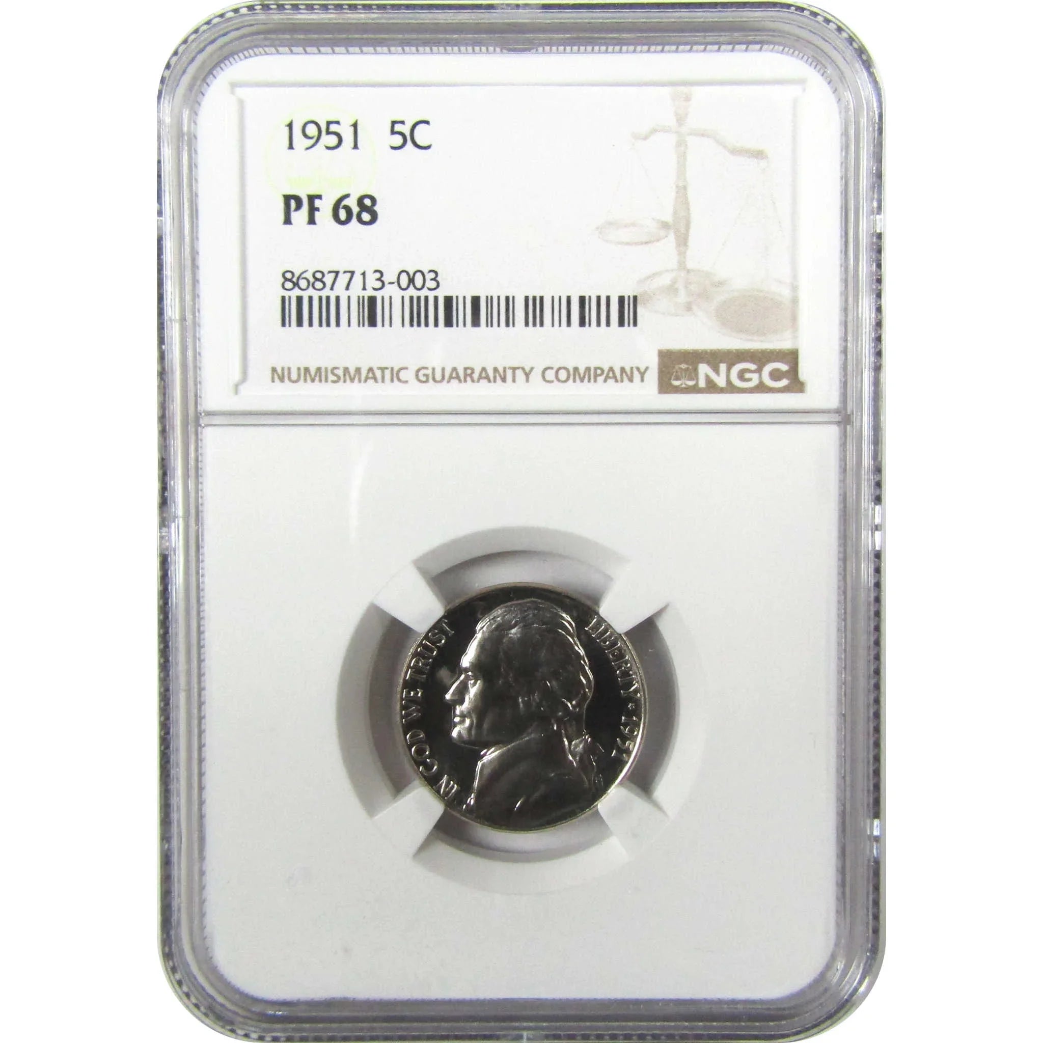 1951 Jefferson Nickel PF 68 NGC Proof 5c Coin Collectible SKU:I27336