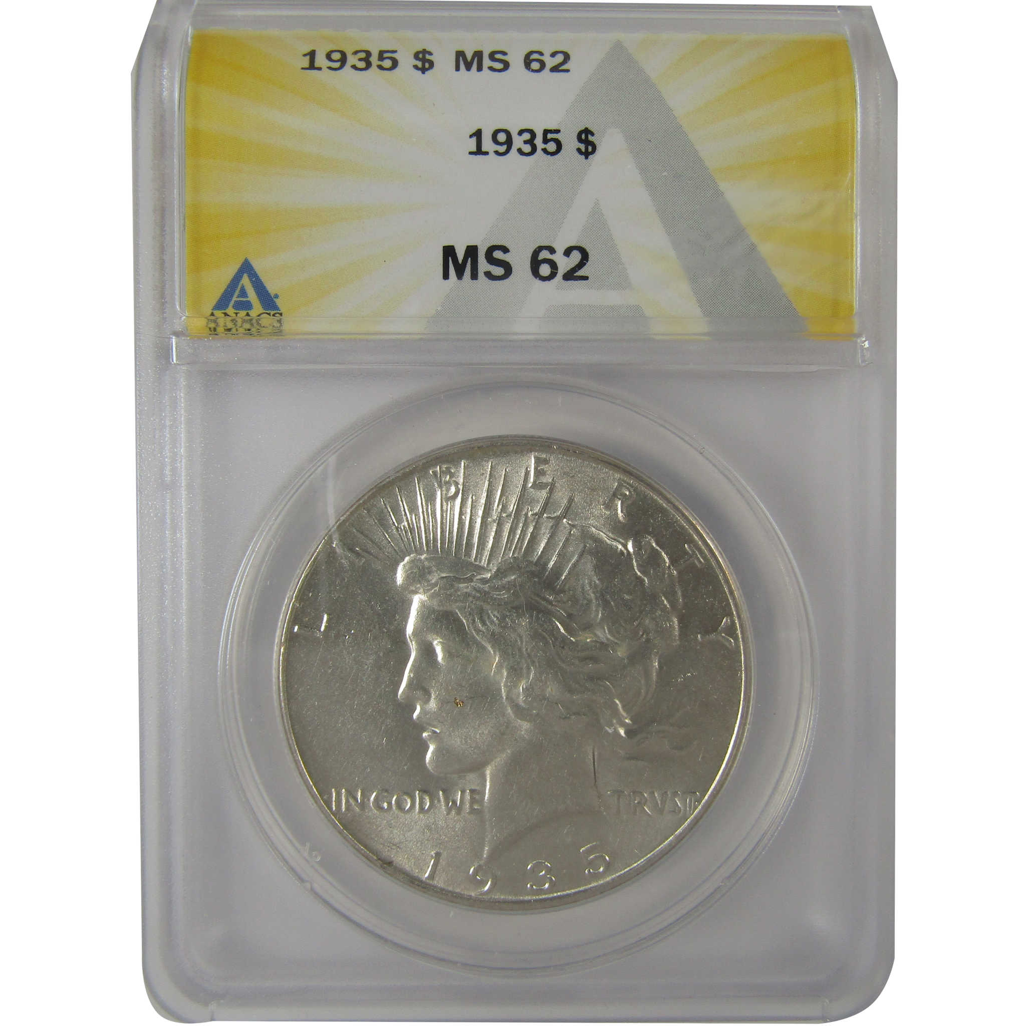 1935 Peace Dollar MS 62 ANACS Silver Uncirculated $1 Coin SKU:I23067
