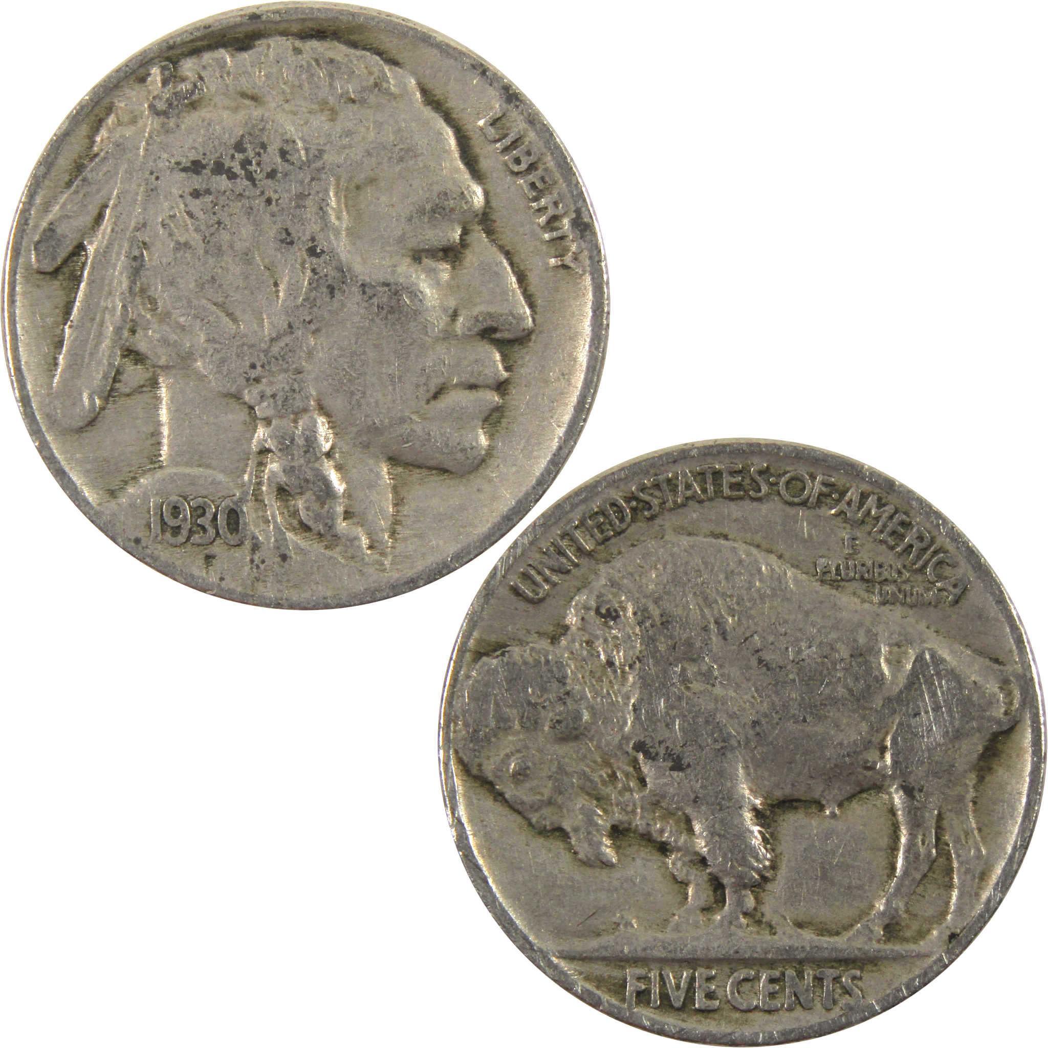1930 Indian Head Buffalo Nickel AG About Good 5c Coin