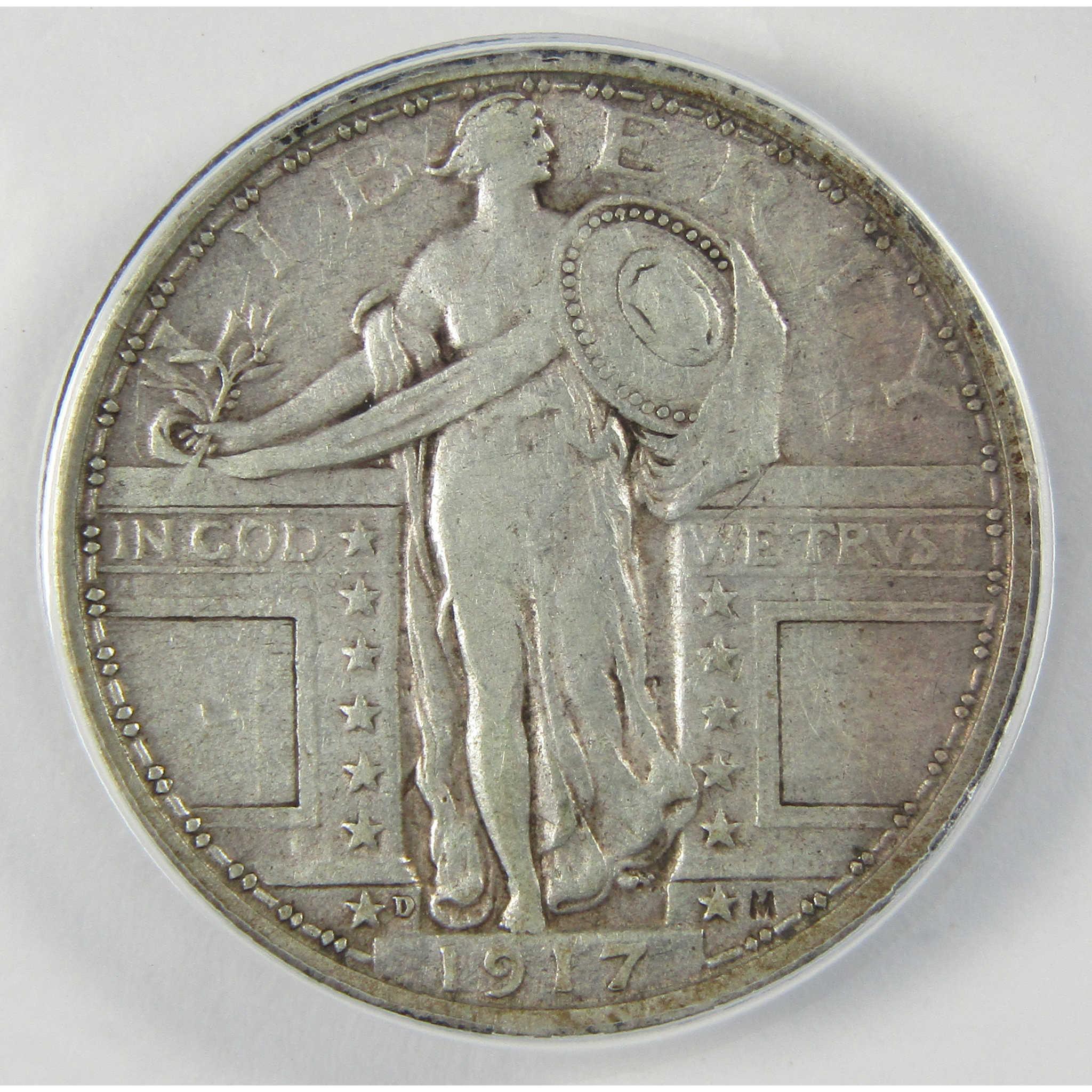 1917 D Type 1 Standing Liberty Quarter VF 35 Details ANACS SKU:I25433