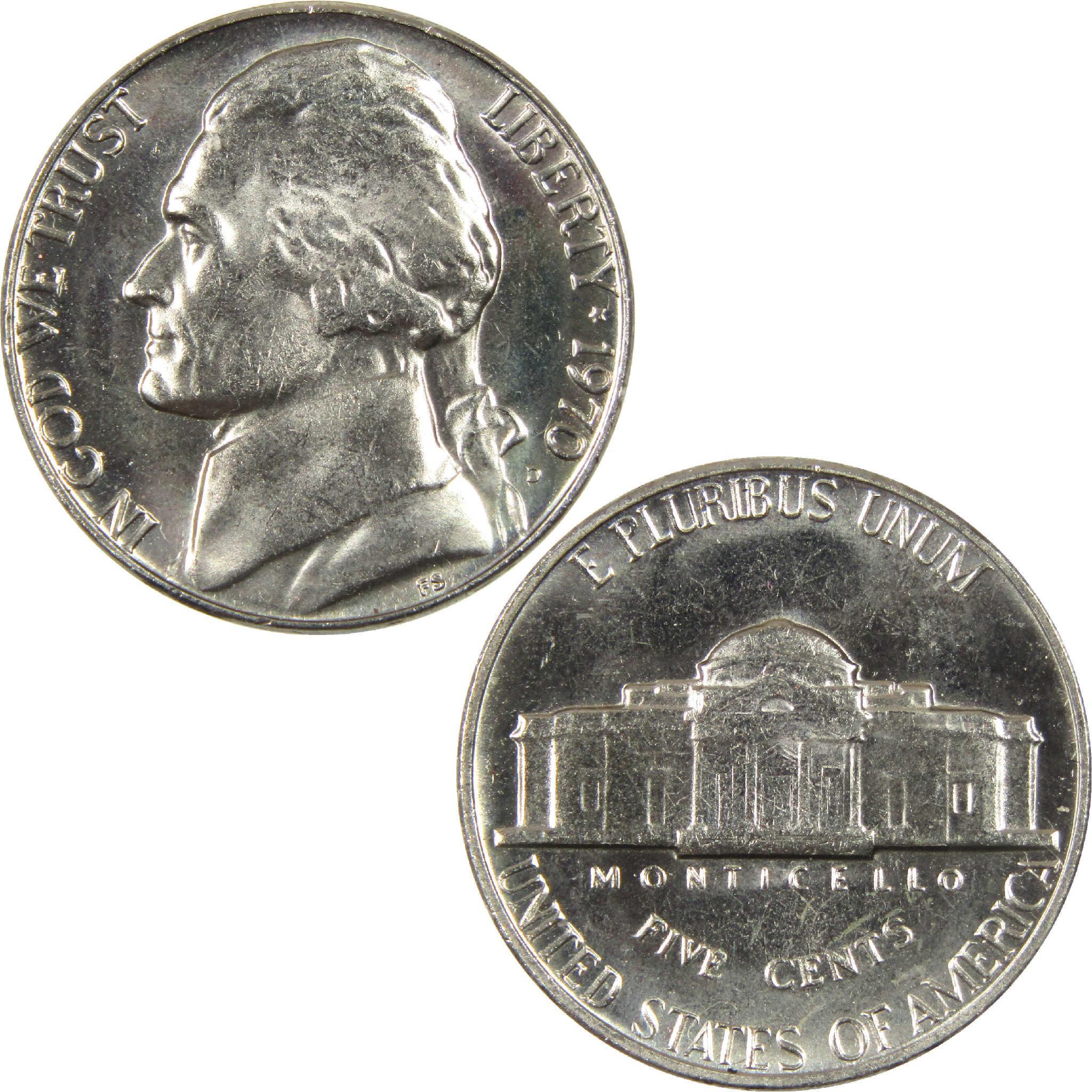 1970 Jefferson nickel showing portrait and Monticello, collectible five cent US coin