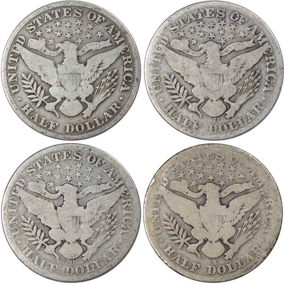 Barber Silver Half Dollar 4 Coin All-Mint Set AG About Good 90% Silver