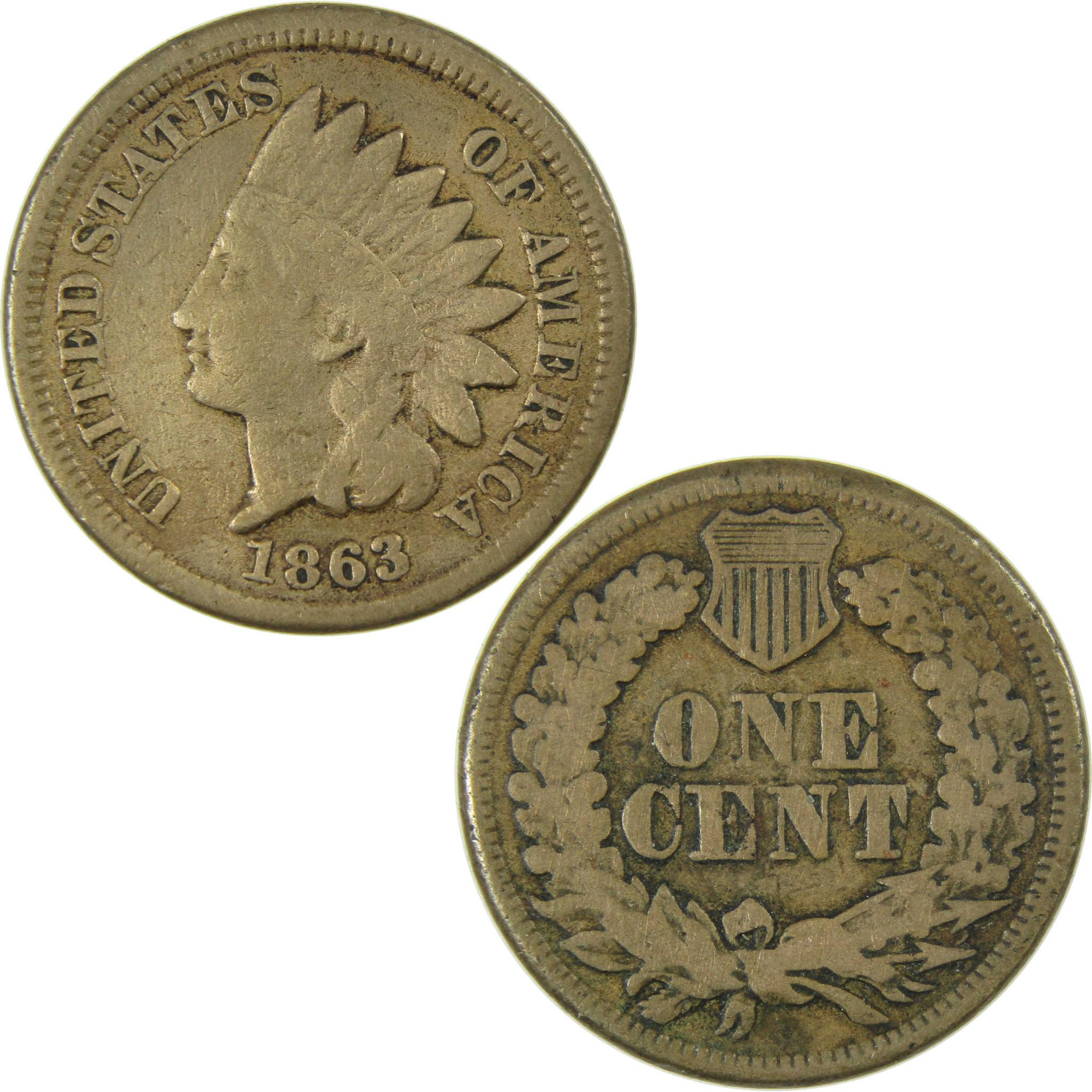 1863 Indian Head Cent G Good Penny 1c Coin Collectible SKU:CP82