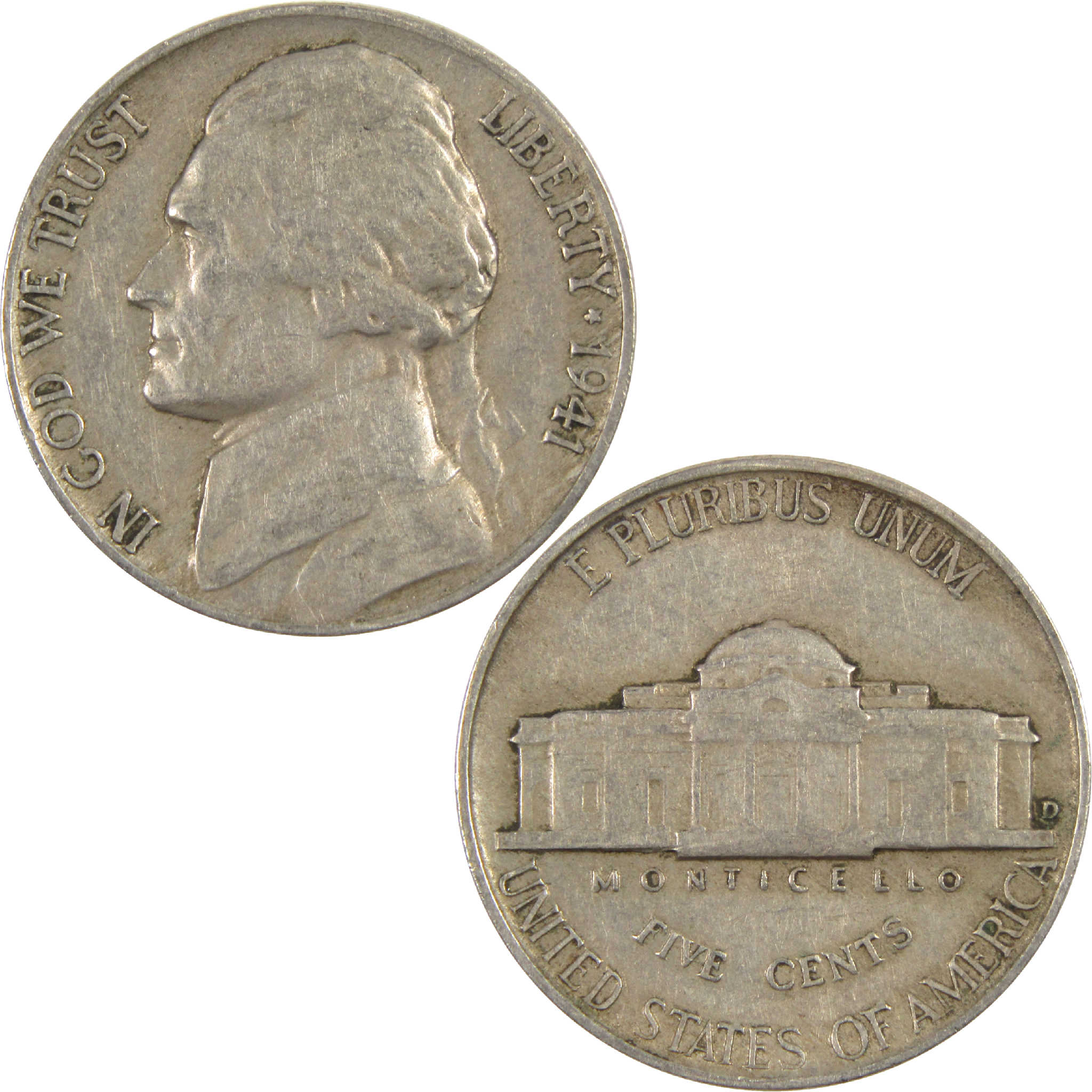 1941 D Jefferson Nickel Circulated 5c Coin Collectible