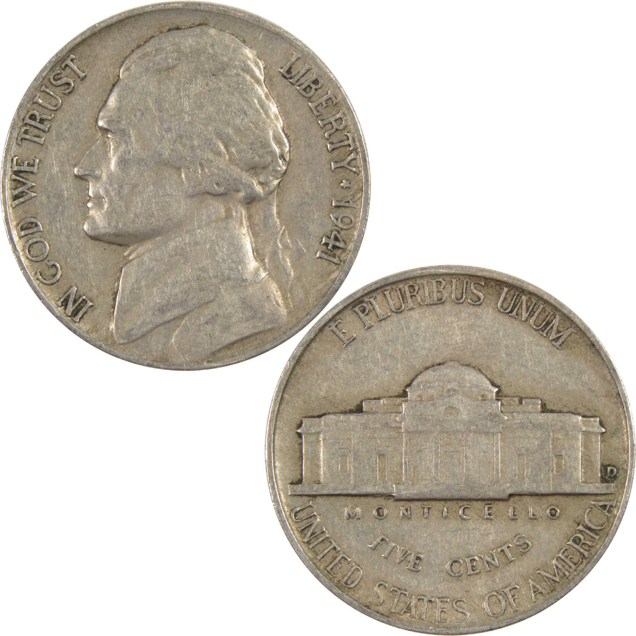 1941 D Jefferson Nickel Circulated 5c Coin Collectible