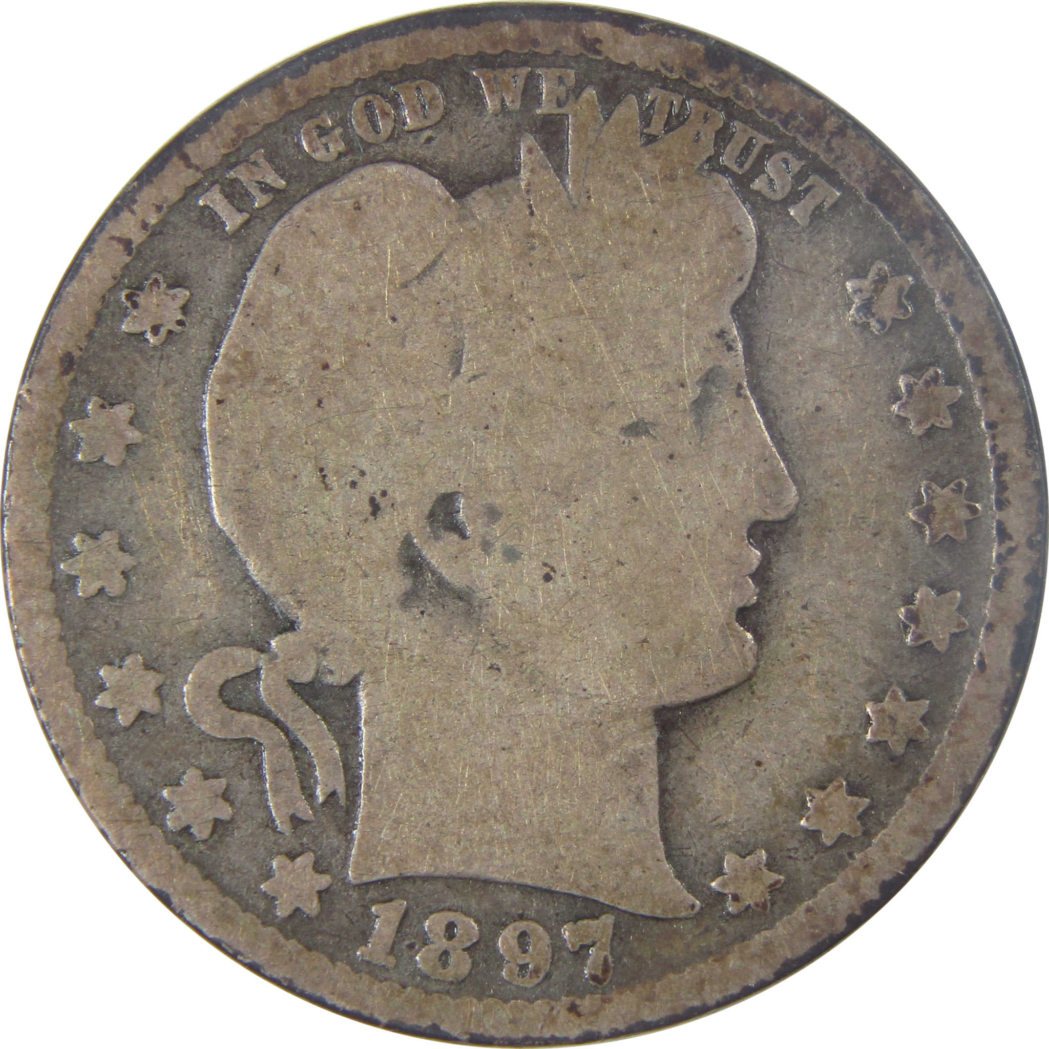 1897 O Barber Quarter G Good Silver 25c Coin SKU:I17057