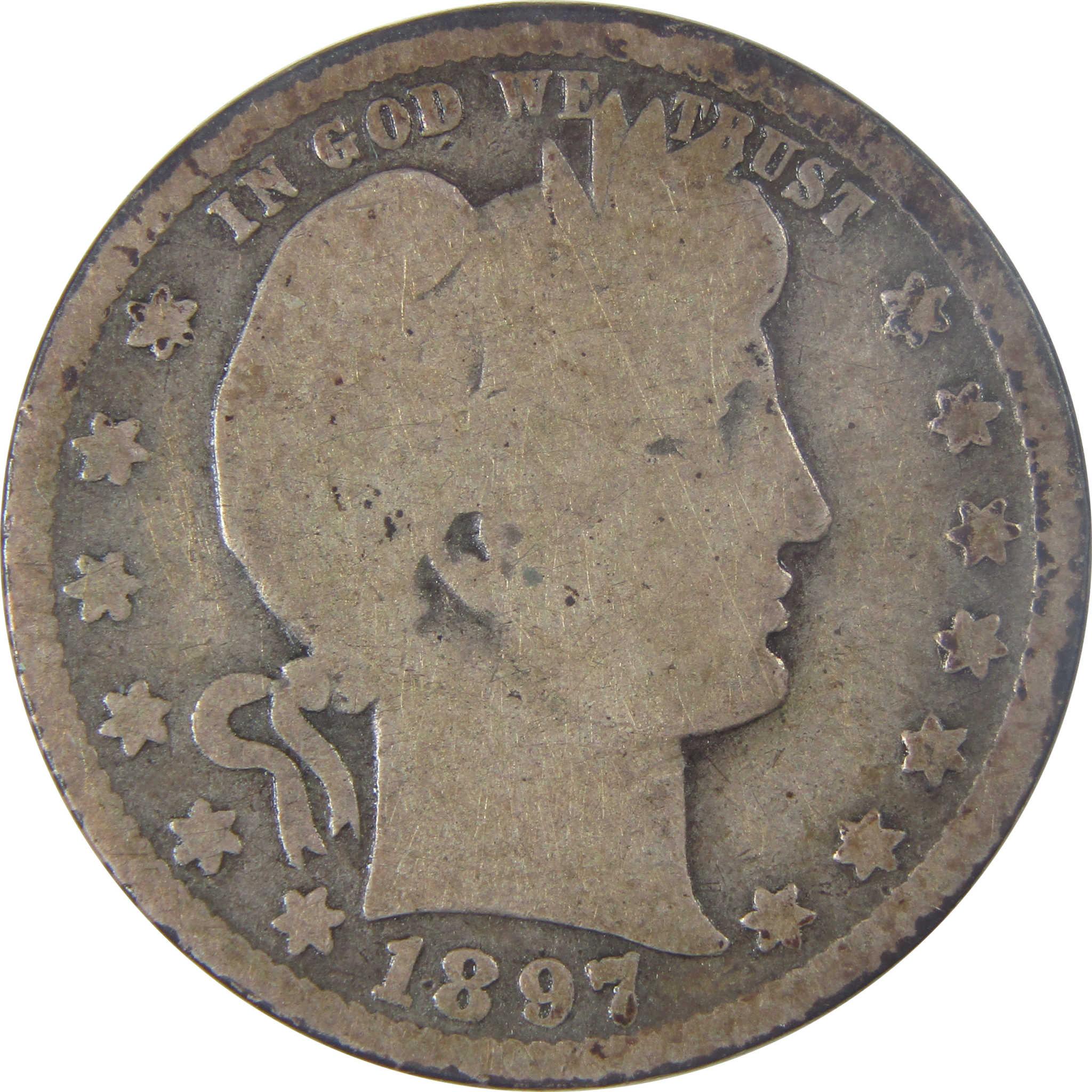 1897 O Barber Quarter G Good Silver 25c Coin SKU:I17057