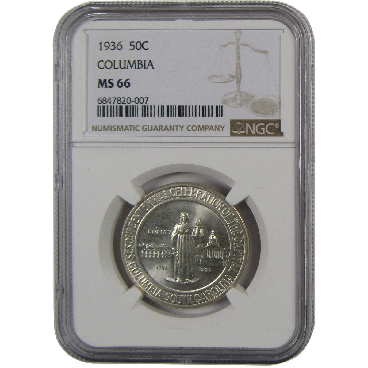 1936 Columbia South Carolina Sesquicentennial Silver 50c MS 66 NGC