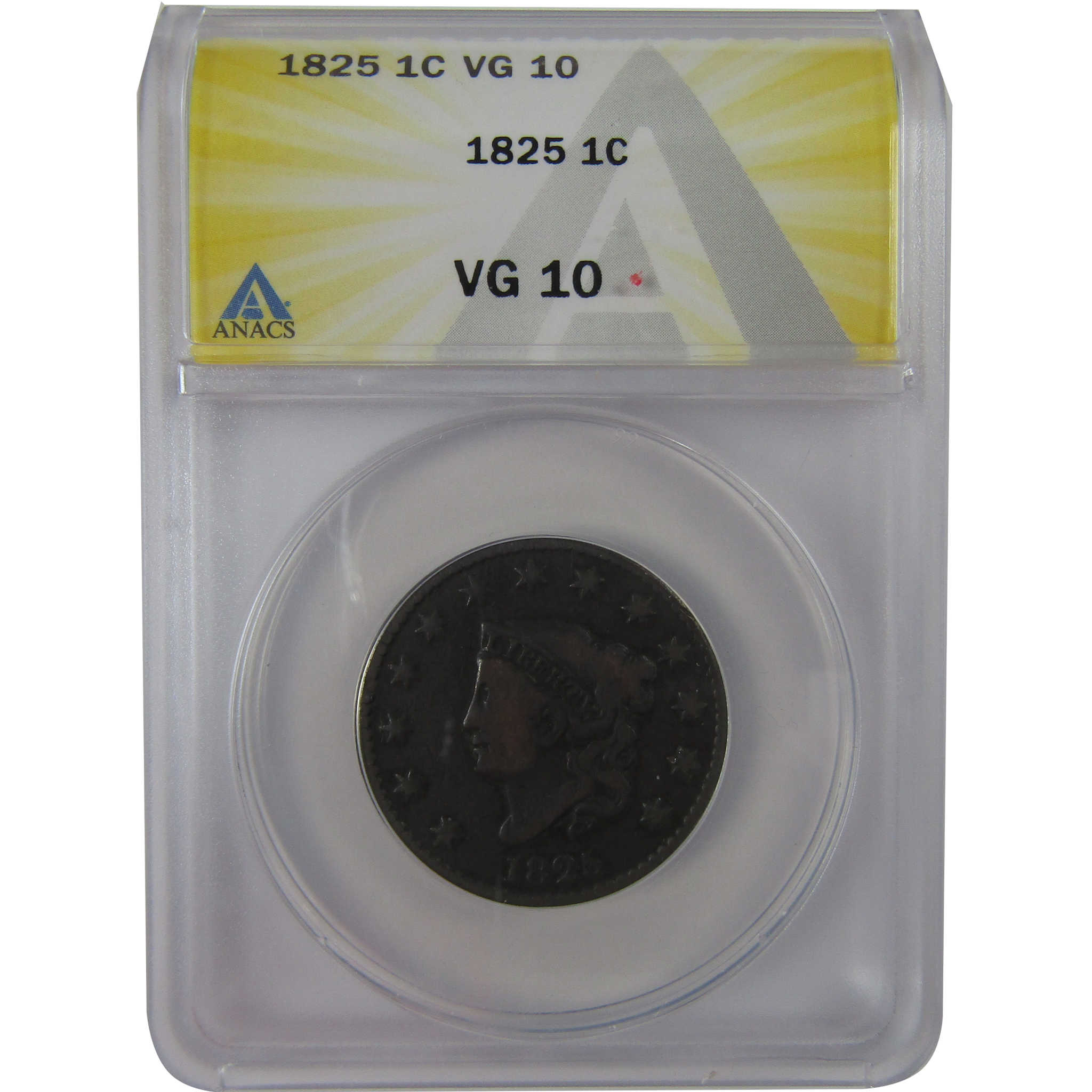 1825 Coronet Head Large Cent VG 10 ANACS Copper Penny SKU:CPC1176