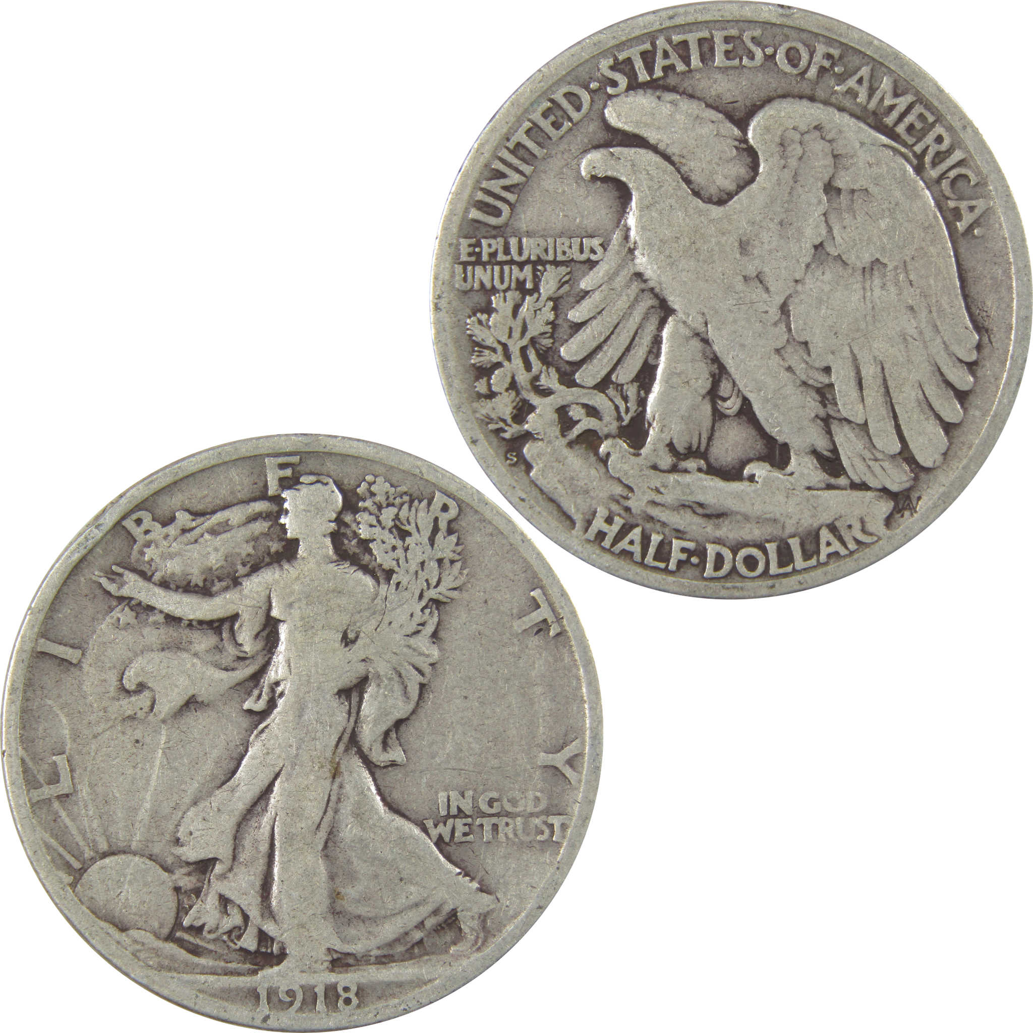1918 S Liberty Walking Silver Half Dollar VG Very Good Coin SKU:I24158