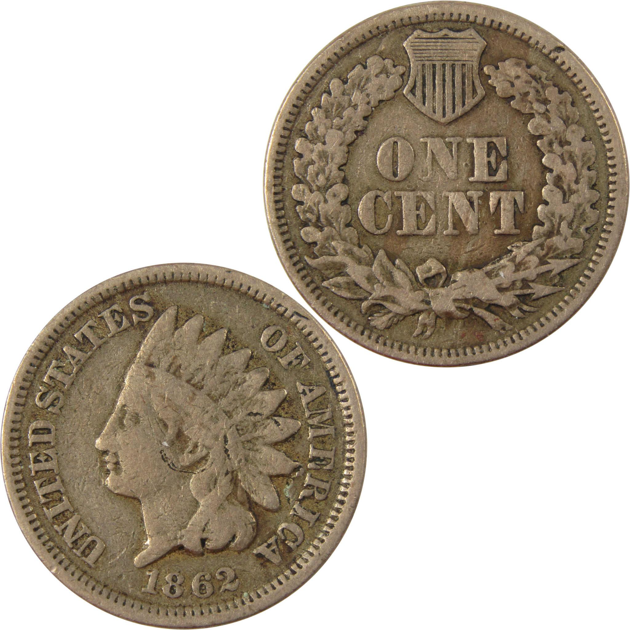 1862 Indian Head Cent G Good Details Penny 1c Coin SKU:CP1251