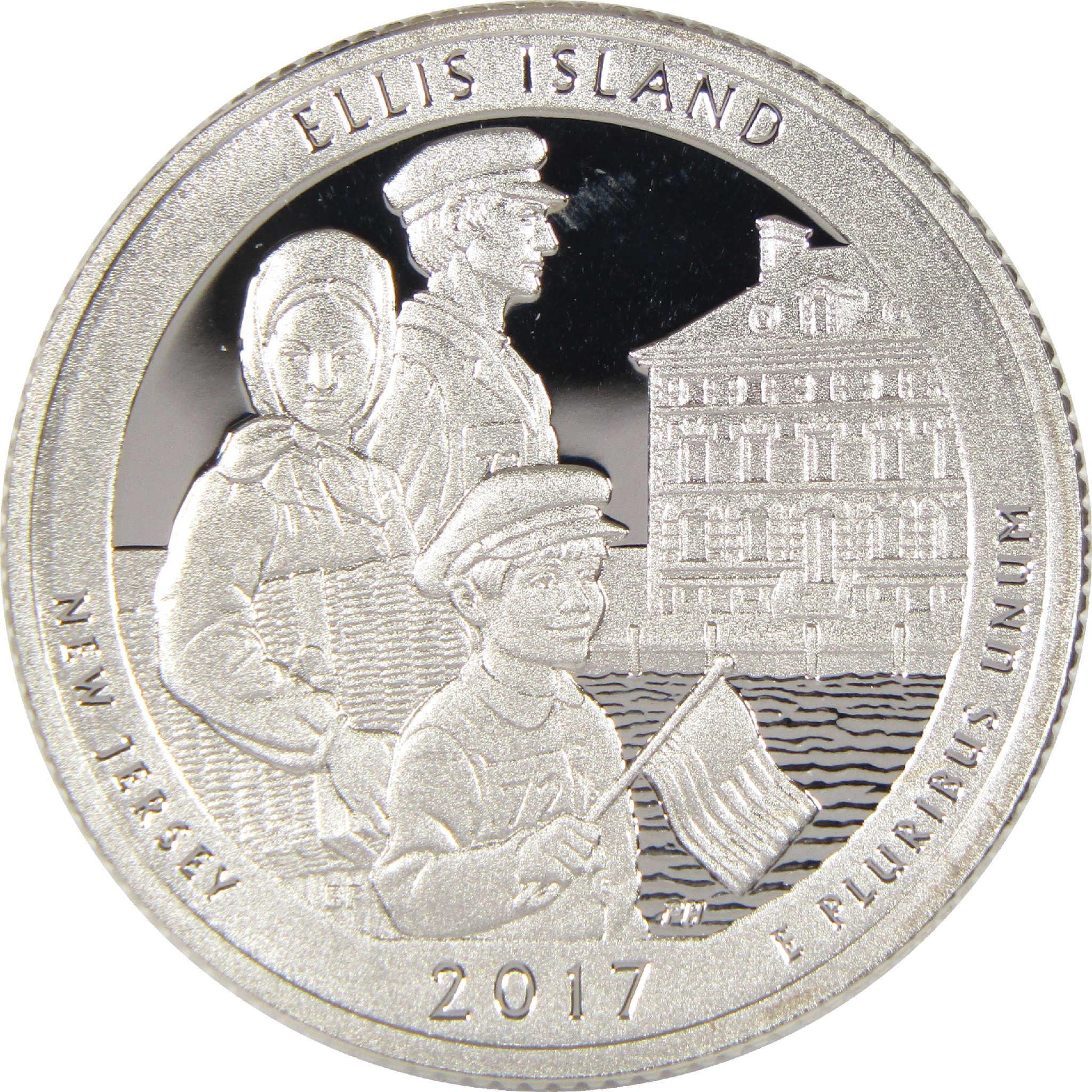 2017 Ellis Island New Jersey commemorative quarter with immigrant family and flag design