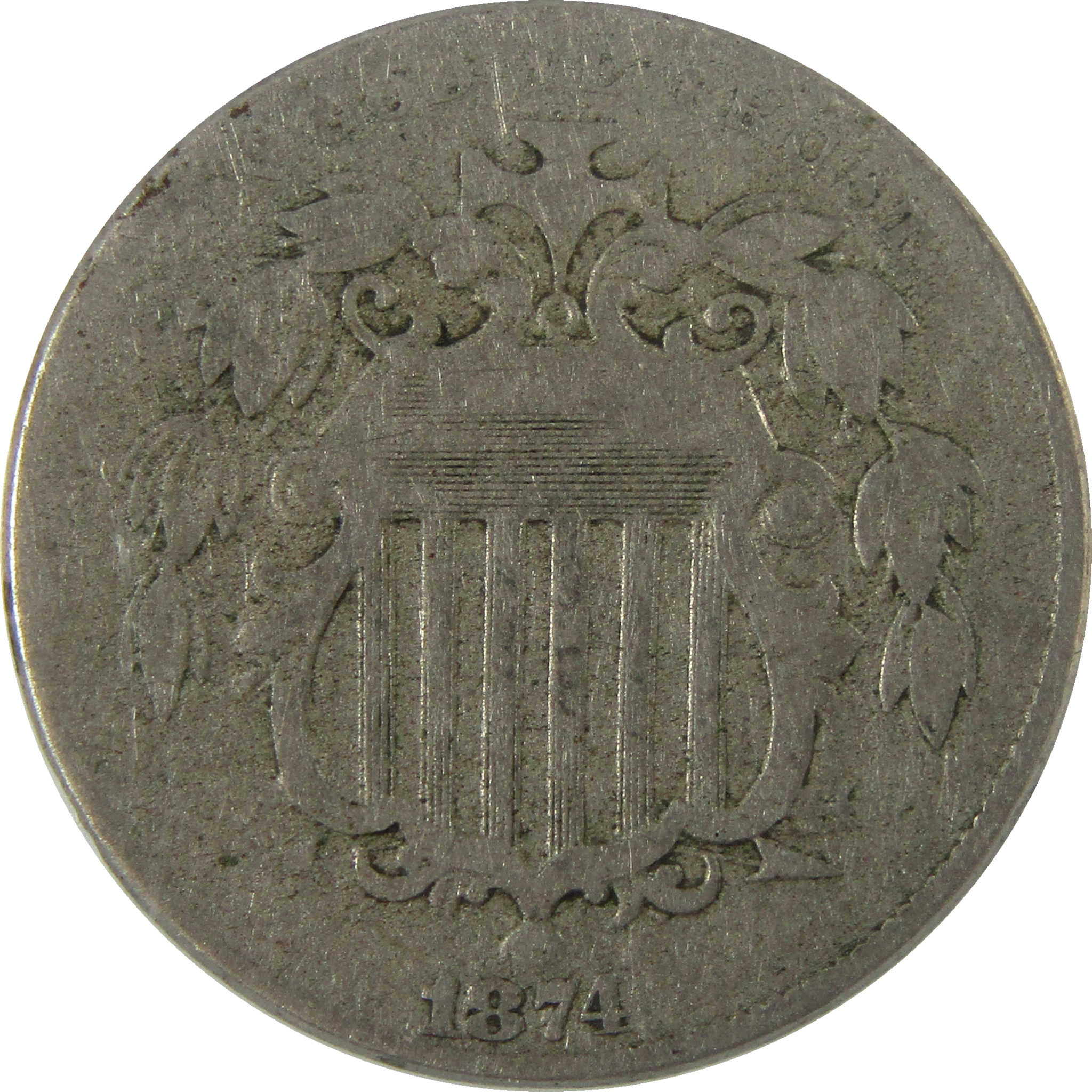 1874 Shield Nickel F 15 ANACS 5c Coin Collectible SKU:I28037
